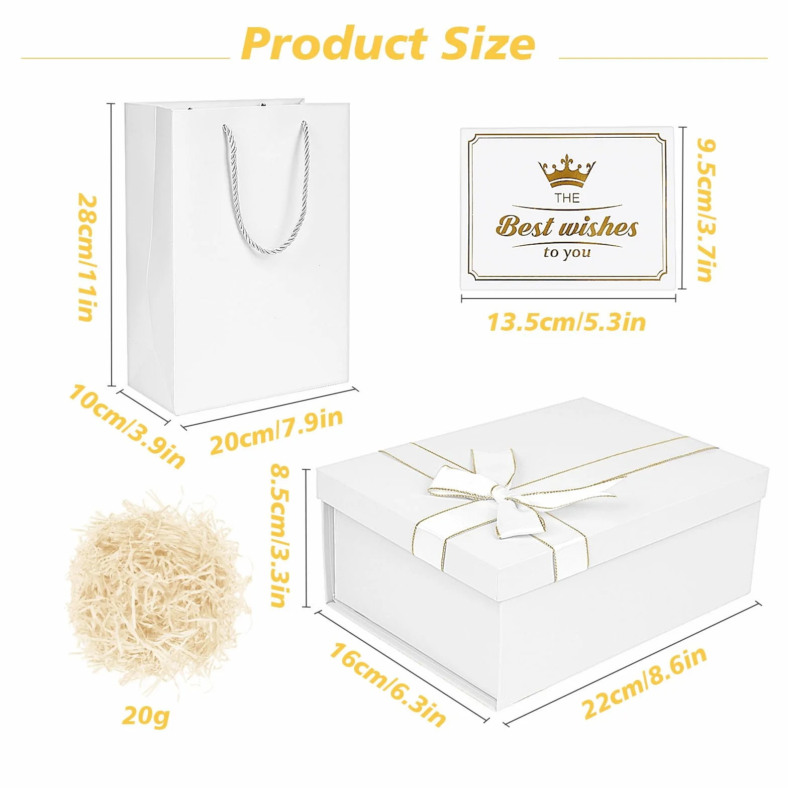 Białe pudełko prezentowe - 22 x 16 x 9 cm, duże pudełka prezentowe z pokrywkami i wstążką, puste pudełka na prezenty, specjalnie zaprojektowane na walentynki, urodziny, święta, rocznice (białe)