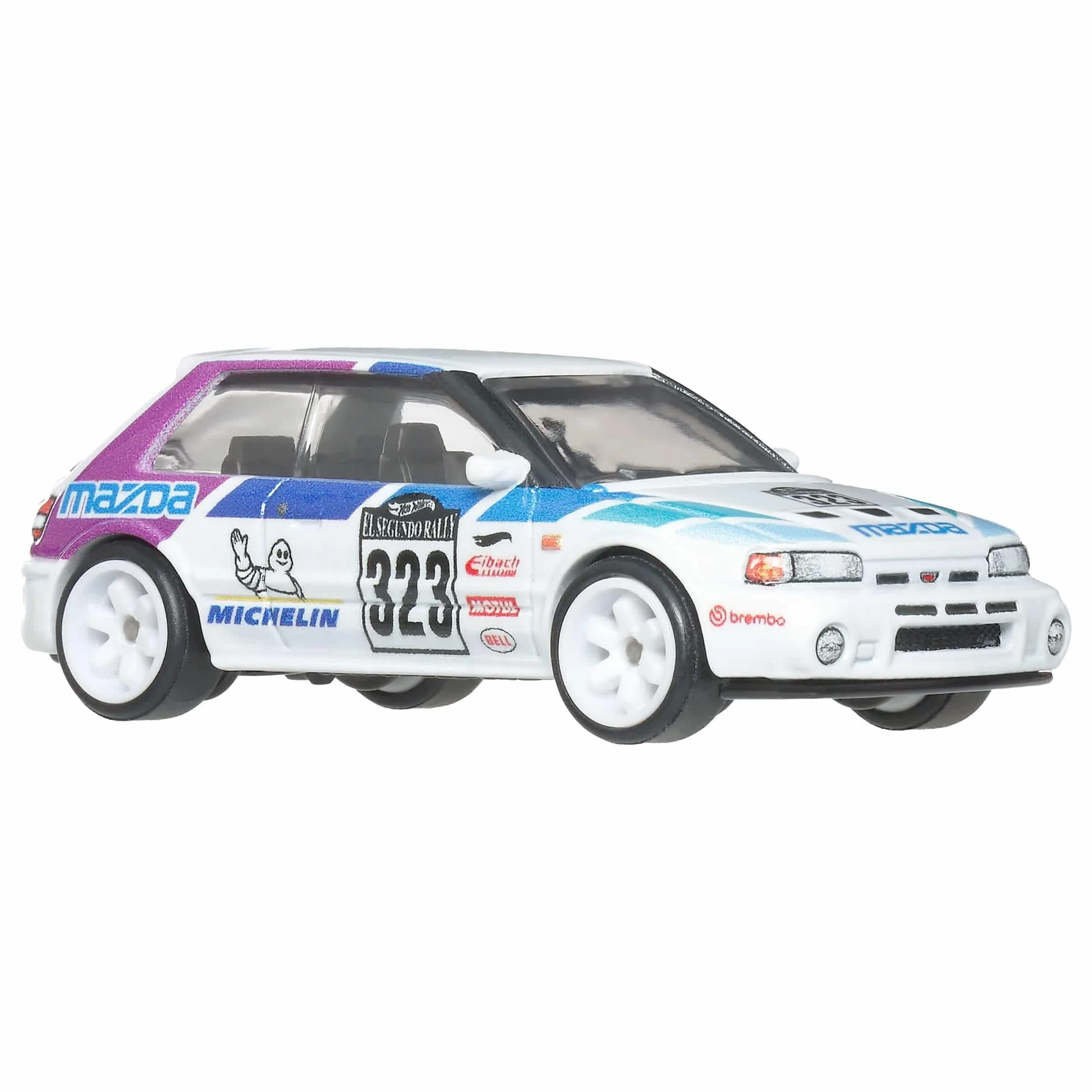 Hot Wheels Premium Car Culture Kultowe auta Samochodzik Mazda 323 GTR, metalowe auto w skali 1:64, opony Real Riders, metalowa konstrukcja, samochód zabawka dla dzieci 3+ i kolekcjonerów, JKF17
