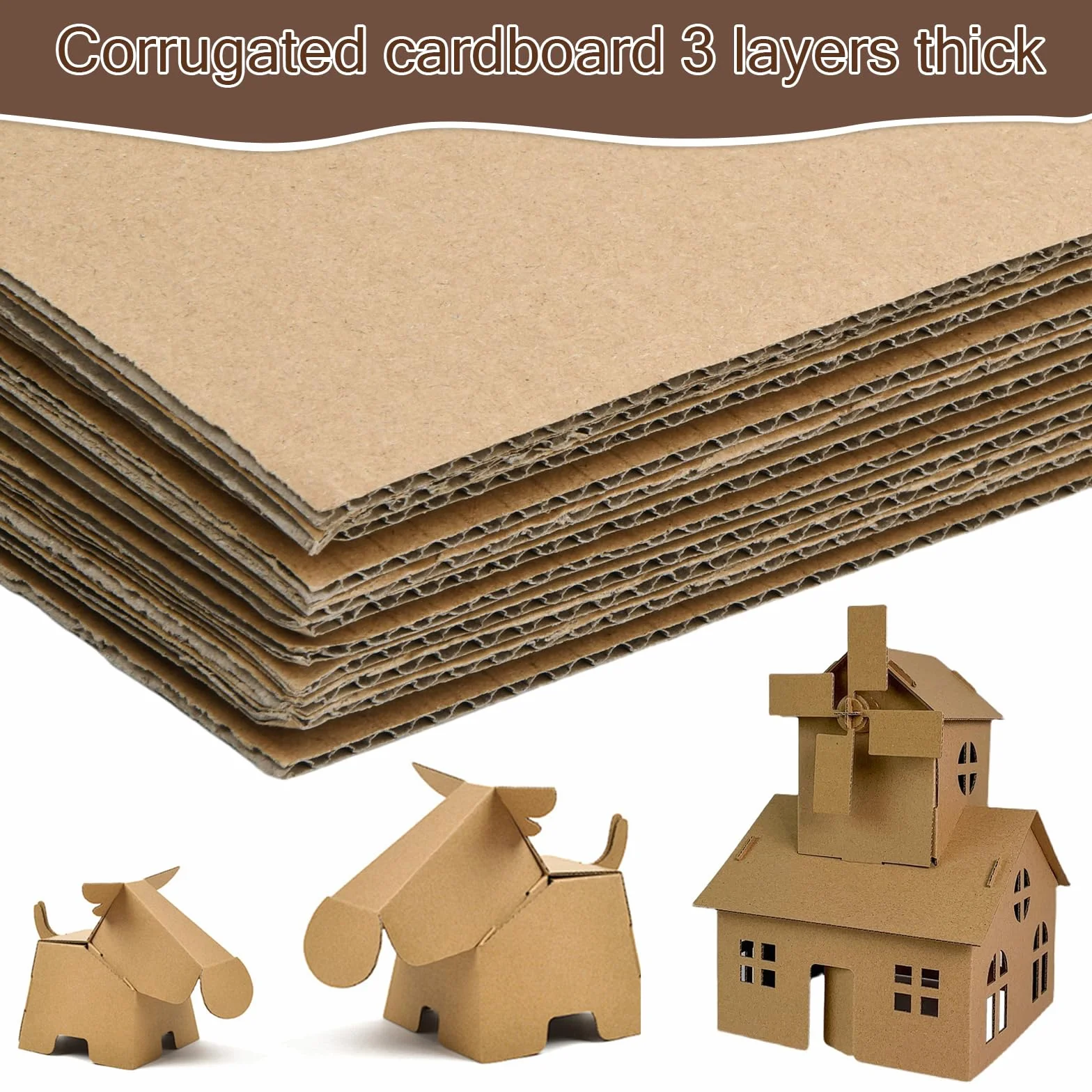 Tektura falista do majsterkowania, 10 sztuk tektury o grubości 3 mm, płyty kartonowe, A4 (210 x 300 mm), do wysyłki, sztuki, majsterkowania i pakowania (brązowa)