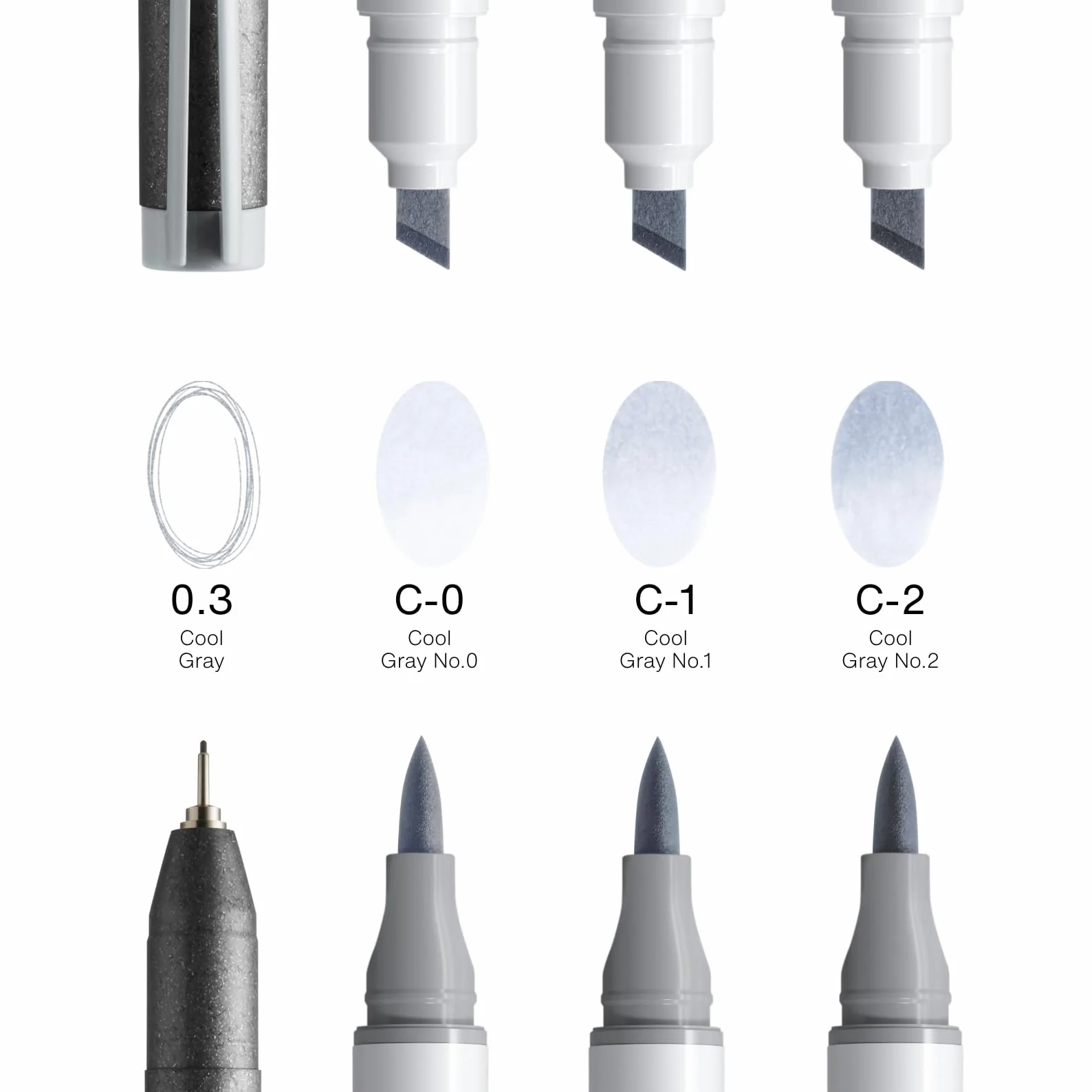 Zestaw cieni Copic Ciao "Light Cool Gray", 3 podwójne markery z jedną końcówką o średniej szerokości i jedną końcówką pędzelkową, w tym Multiliner Cool Gray 0,3 mm