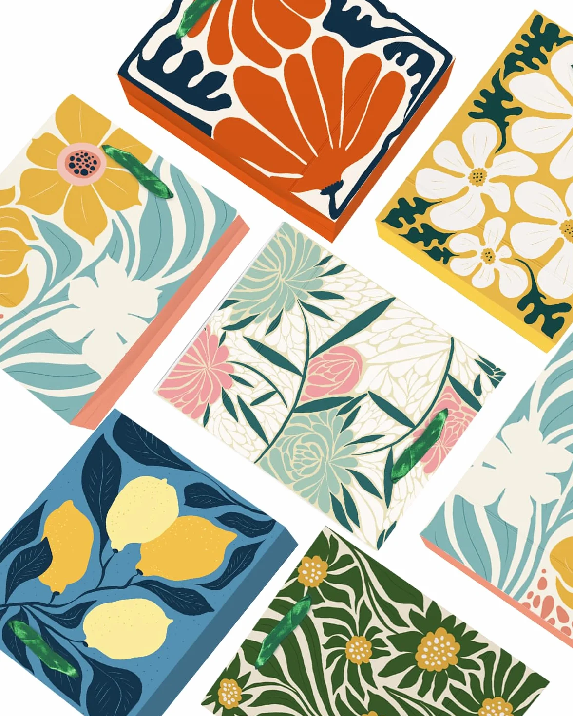 qiqee Clash Flowers papierowe worki prezentowe z uchwytami z bibuły 12 sztuk 6,1 x 12 x 16 cm małe (12 worków + 24 sztuk bibuły)