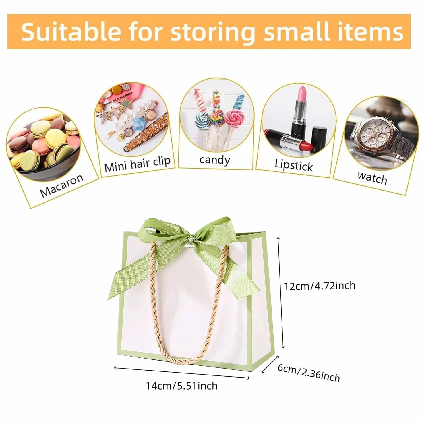 12 sztuk małych torebek na prezenty z uchwytami, mini torebki na prezenty "Dziękuję" ze wstążką na ślub, baby shower, urodziny (białe, zielone, 12 sztuk)