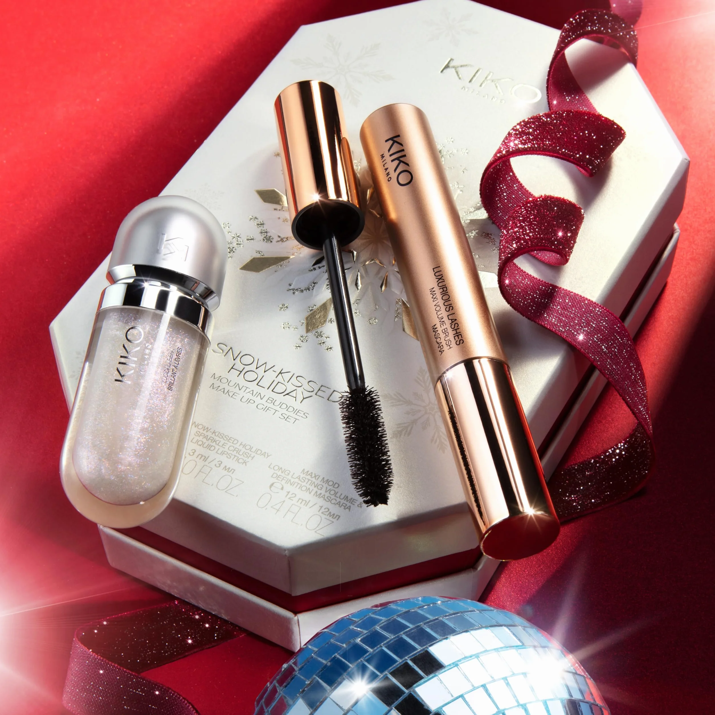 KIKO Milano Snow-Kissed Holiday Mountain Buddies Make Up Gift Set, Zestaw Upominkowy Do Makijażu: Błyszczyk Do Ust 3D Hydra I Zwiększający Objętość Tusz Do Rzęs