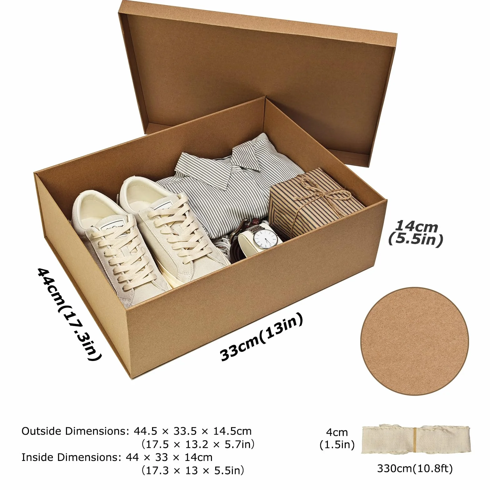 Tekhoho Pudełko prezentowe Kraft 44 x 33 x 14 cm, bardzo duże prostokątne pudełka prezentowe premium z pokrywką i wstążką na prezenty, Boże Narodzenie, ślub, urodziny, przyjęcie, opakowanie prezentowe