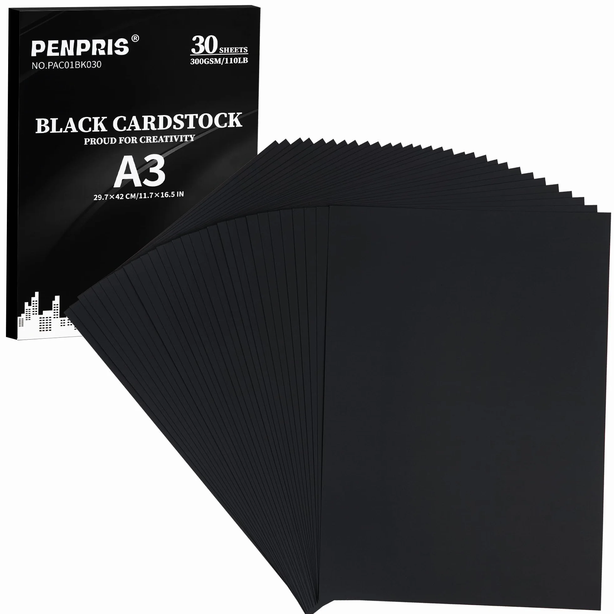 Gruby papier o wadze 110 lb – idealny do tworzenia kart, rzemiosła i druku (czarny (30 arkuszy), A3 (300 g/m²)