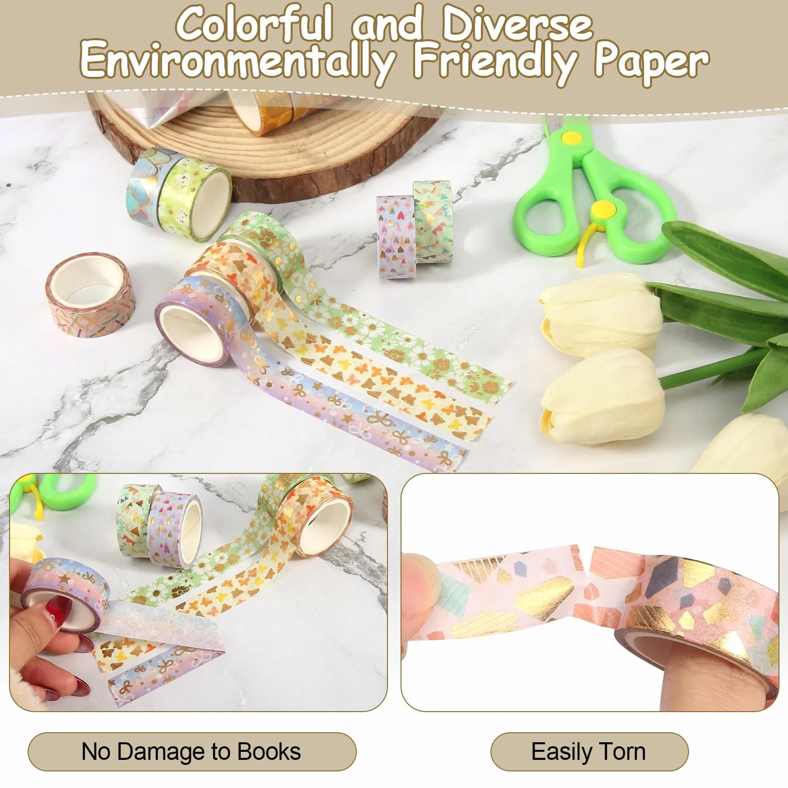 HFDONGL Washi Tape zestaw 12 rolek taśmy maskującej Washi, 15 mm x 3 m, złota folia kwiatowa, dekoracyjna taśma klejąca, kolorowa taśma papierowa do samodzielnego wykonania, rzemiosła, bullet