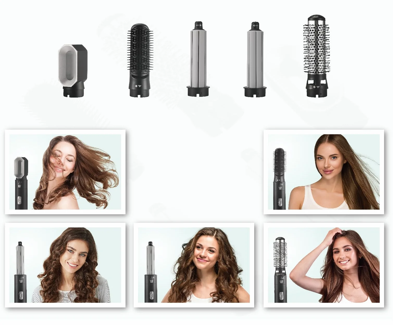 SENYA Szczotka dmuchana 5 w 1 Air Styler & Suszarka do włosów: prostowanie, suszenie, zwijanie, suszenie i objętość, Multistyler 1000 W, Alternative Airwrap, Hair Designer SYWB-HS012N Czarny
