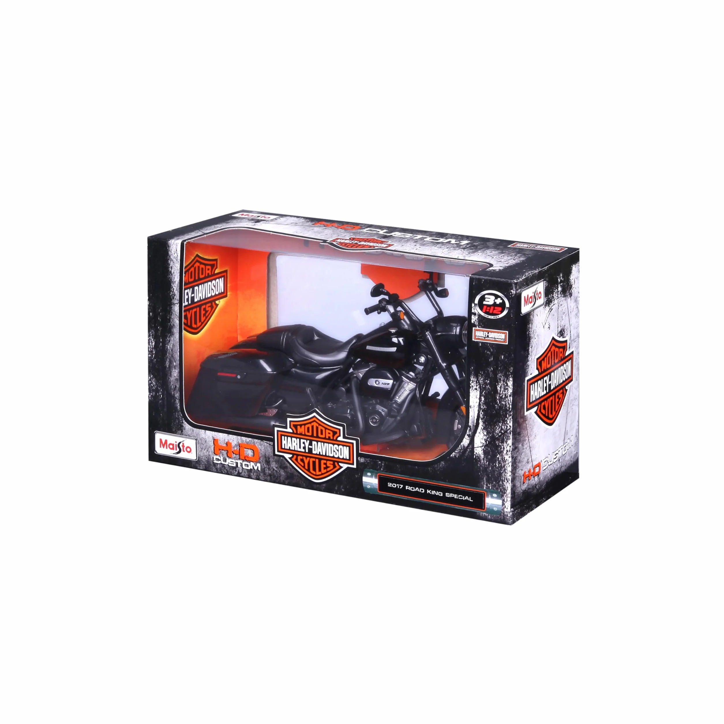 Maisto Harley-Davidson Road King Special: oryginalny model motocykla 1:12, widelec skrętny, ruchoma podpórka boczna, 20 cm, czarny (532336)