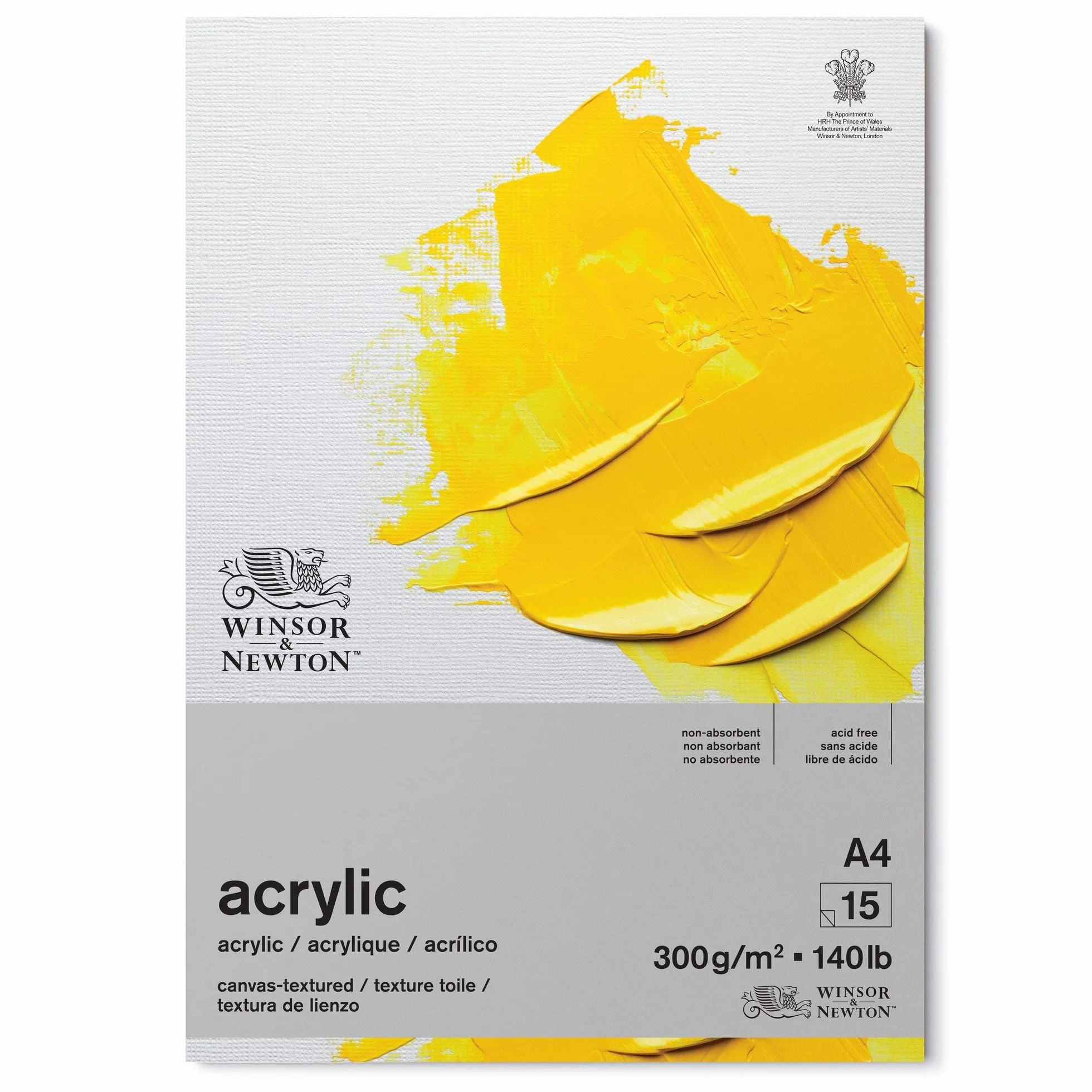 Winsor & Newton 6534005 papier akrylowy w bloku - 15 arkuszy o strukturze płótna DIN A4, 300 g/m², bezkwasowy, bez rozjaśniaczy optycznych, odporny na starzenie się farb akrylowych i mediów, biały