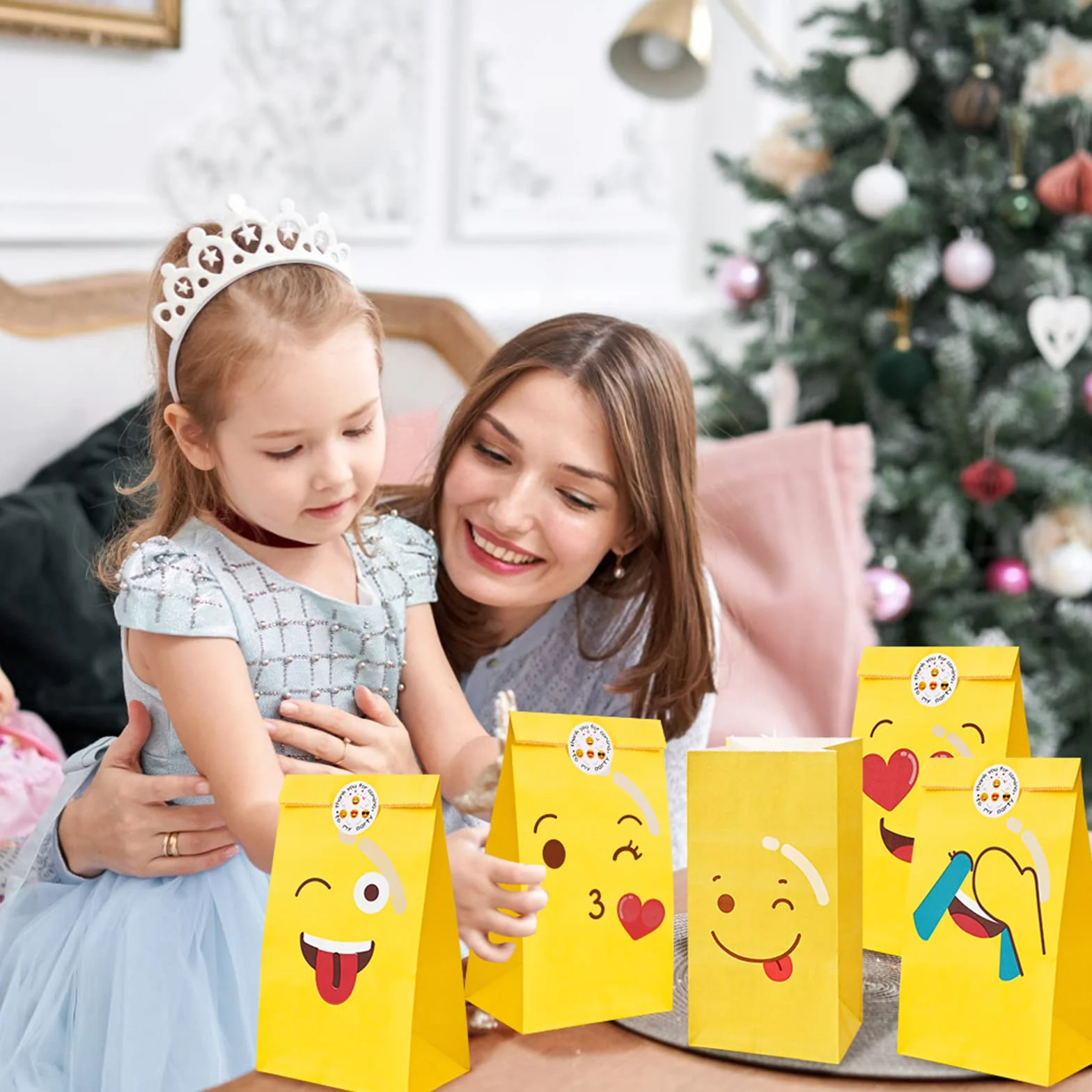 20 sztuk woreczków z emotikonami, papierowa torba prezentowa z 24 naklejkami, mała saszetka urodzinowa dla dzieci, papierowa saszetka na prezent z 8 motywami, do pakowania, ciasteczek, krówek, imprez