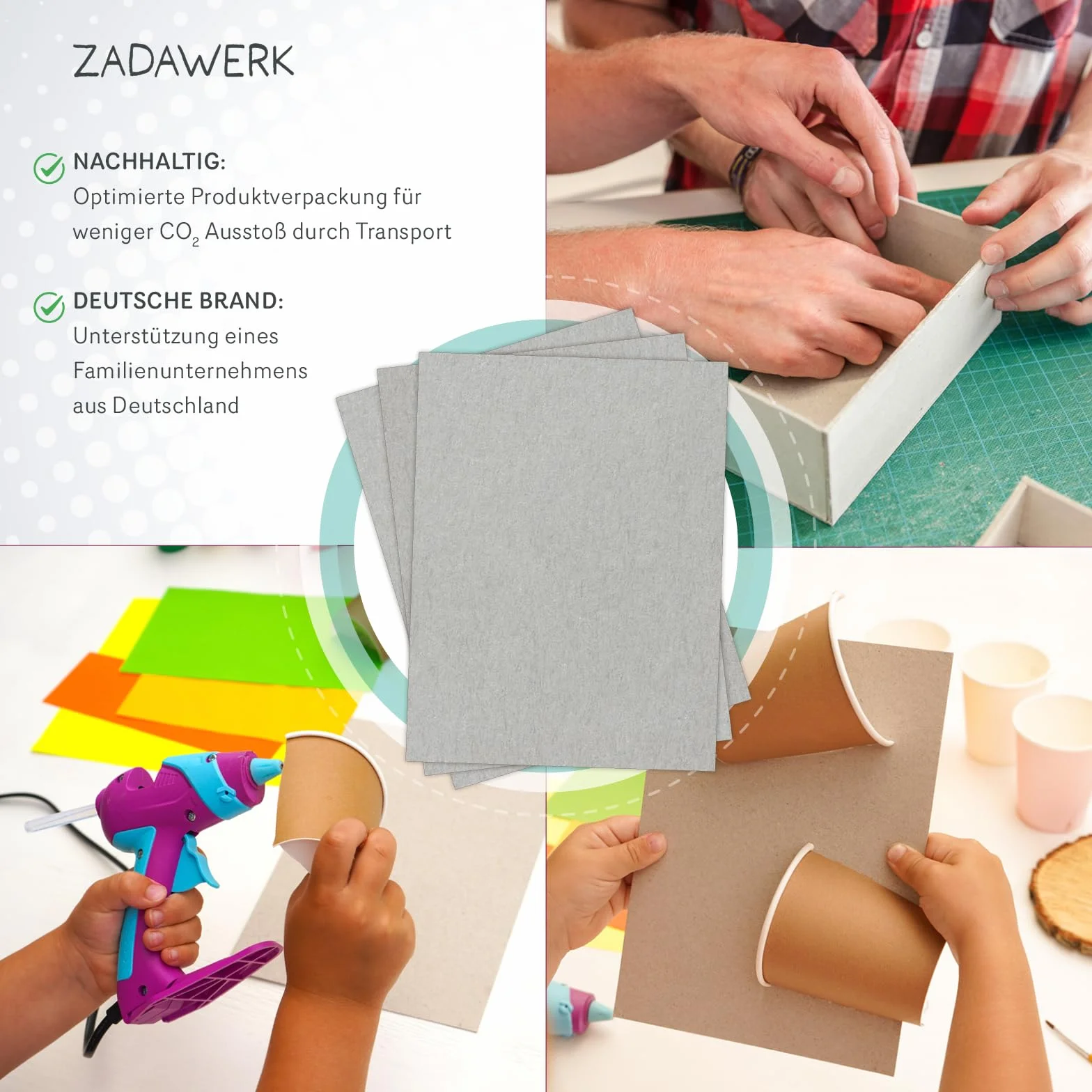 ZADAWERK® Szary karton – 1 mm – 620 g/m² – DIN A4 – introligatorski – 22 sztuki – do majsterkowania – tektura modelarska – wkładany – tektura archiwalna