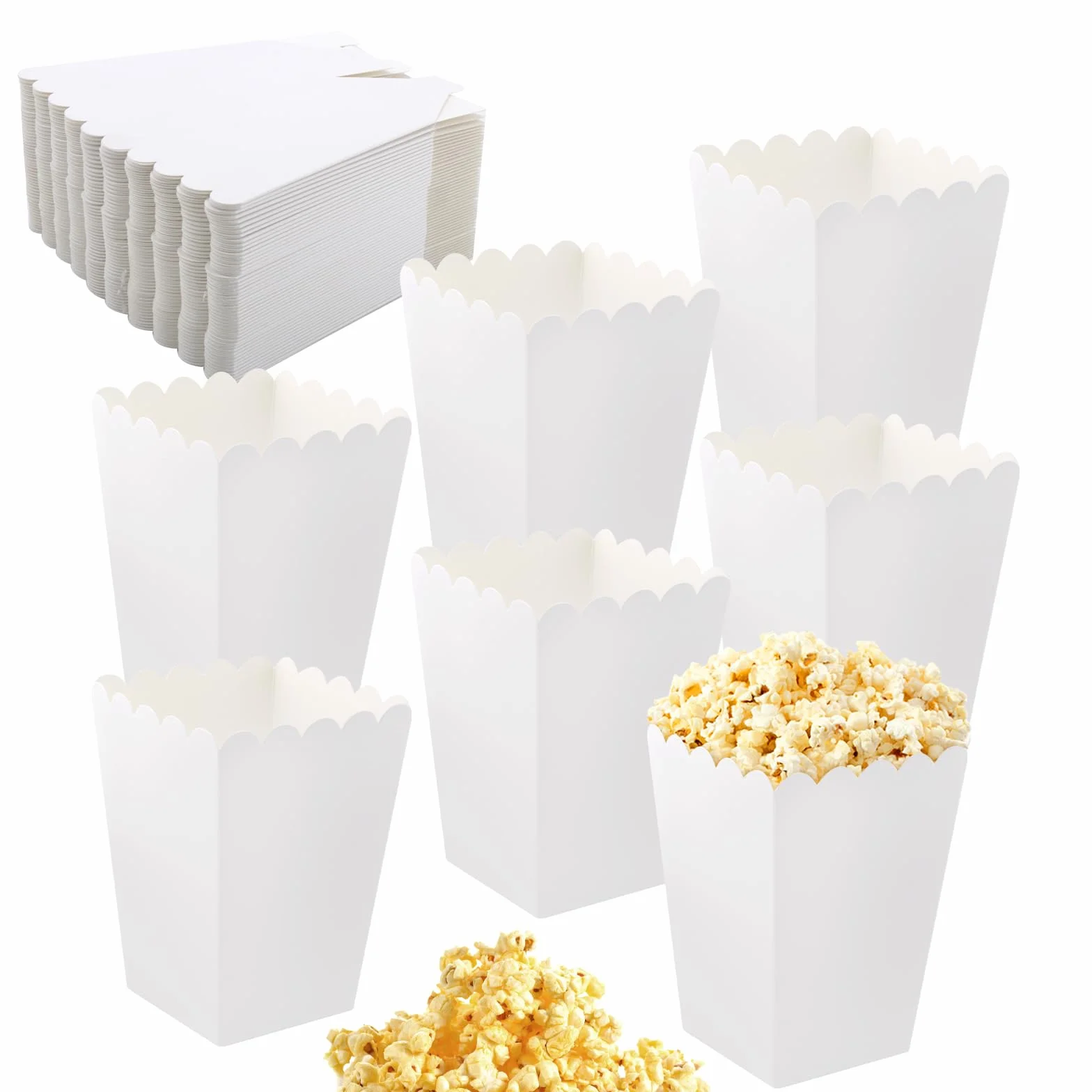 50 sztuk torby na popcorn, papierowe pojemniki na słodycze torby na popcorn, pudełka na popcorn, kartonowe torby na popcorn mini pudełka na pikniki filmowe preferencje ślubne (biały)
