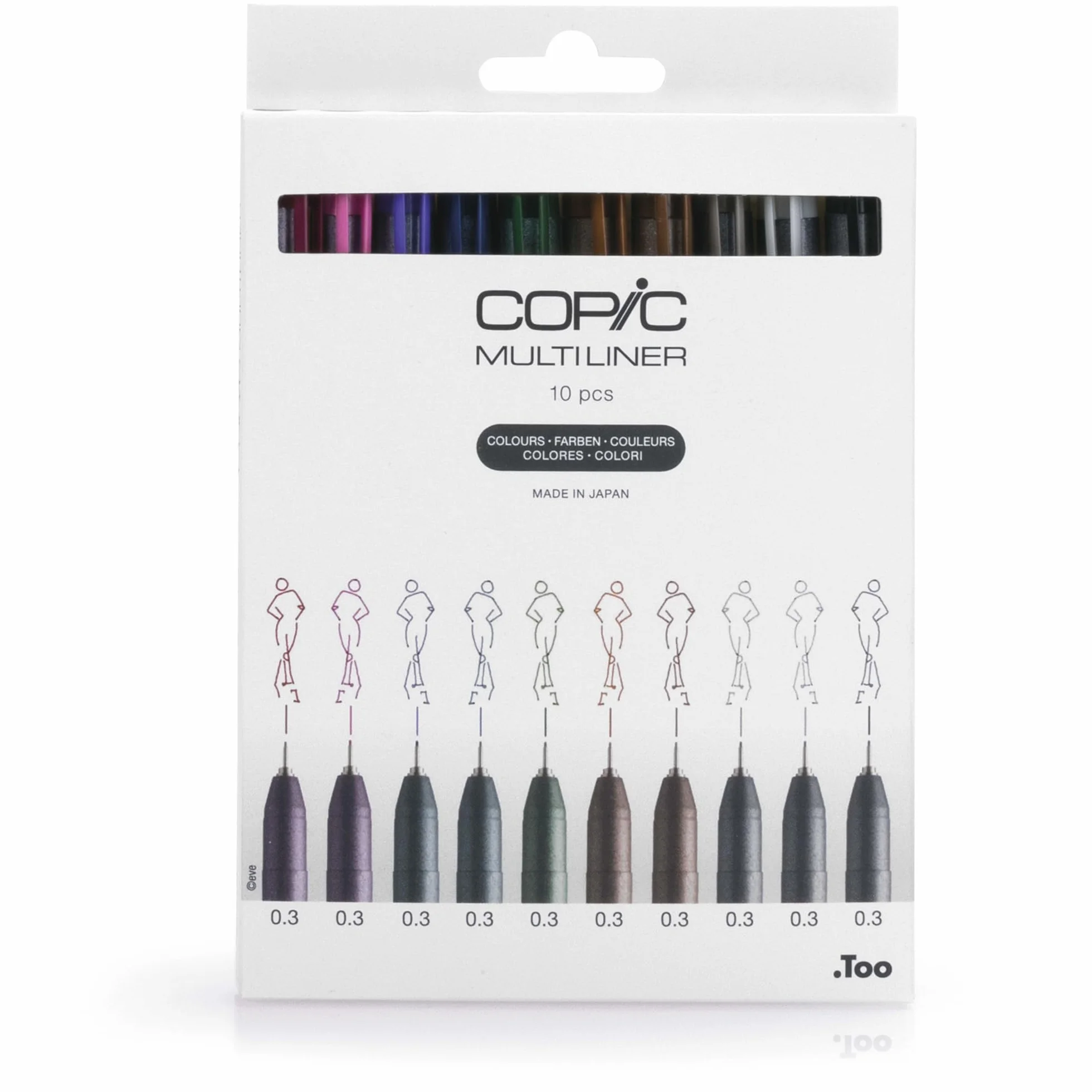 Copic Multiliner Set Color, zestaw 10 kredek kreślarskich w różnych kolorach z tuszem pigmentowym odpornym na działanie wody i alkoholu, do szkiców, ilustracji i konturów