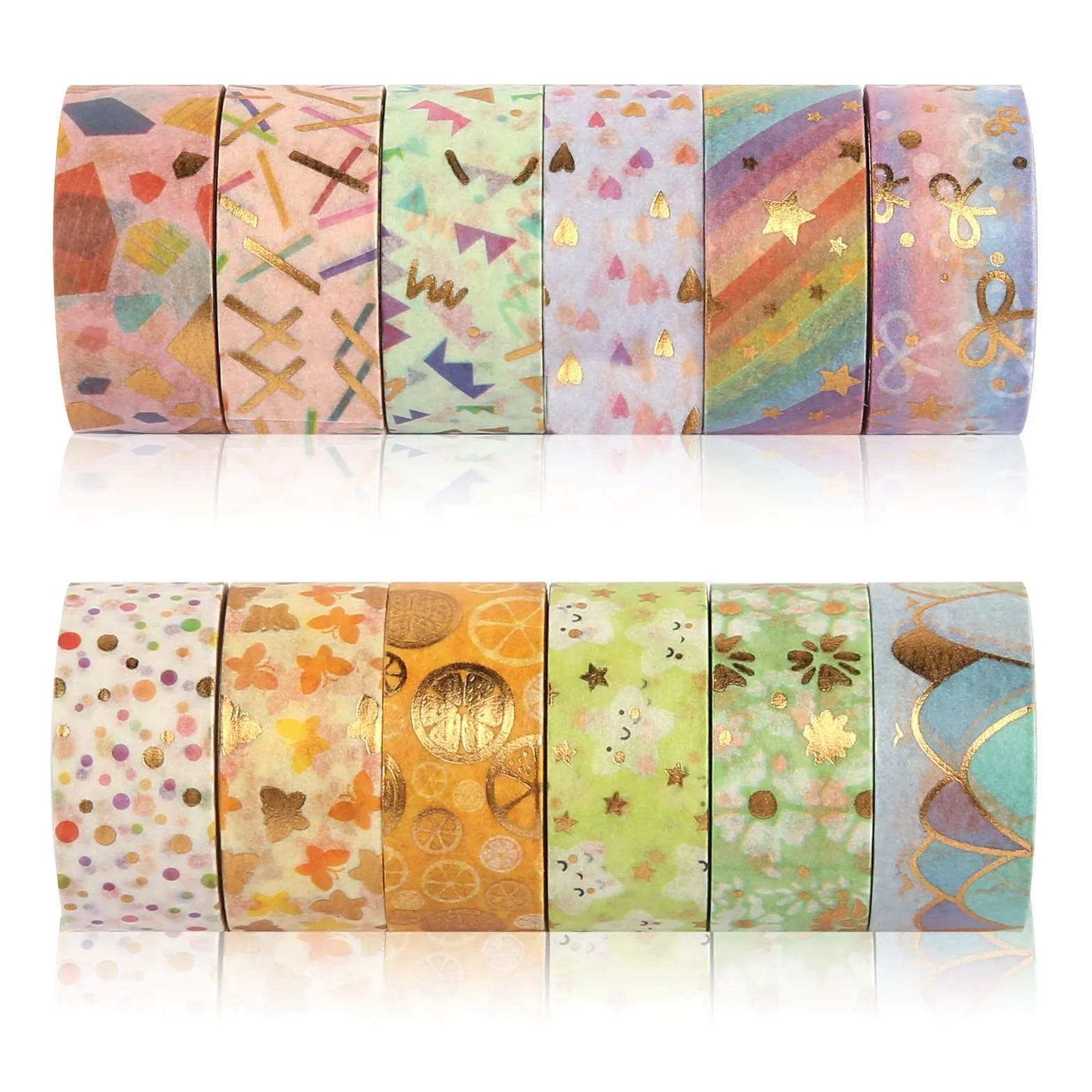 HFDONGL Washi Tape zestaw 12 rolek taśmy maskującej Washi, 15 mm x 3 m, złota folia kwiatowa, dekoracyjna taśma klejąca, kolorowa taśma papierowa do samodzielnego wykonania, rzemiosła, bullet