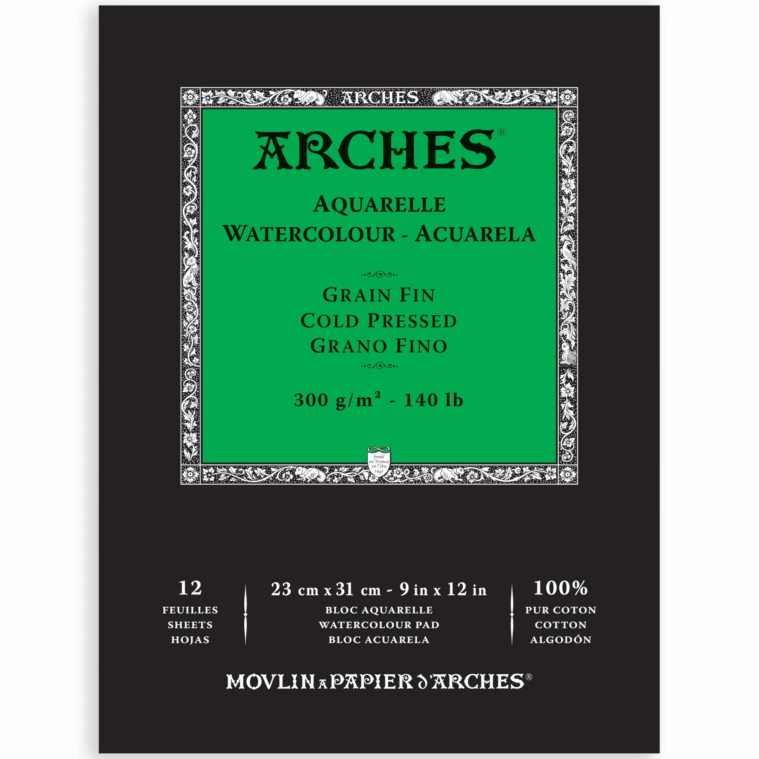 ARCHES A1795092 Block Enc 23x31 12H akwarela 100% drobna 300g biała Nat