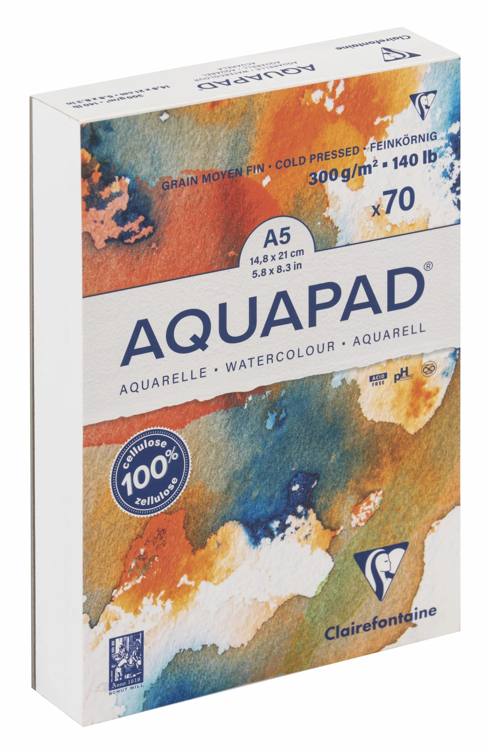 Clairefontaine 975620C – Blok klejony Goldline Aquapad – 50 arkuszy – A6 (10,5 x 14,8 cm), 300 g