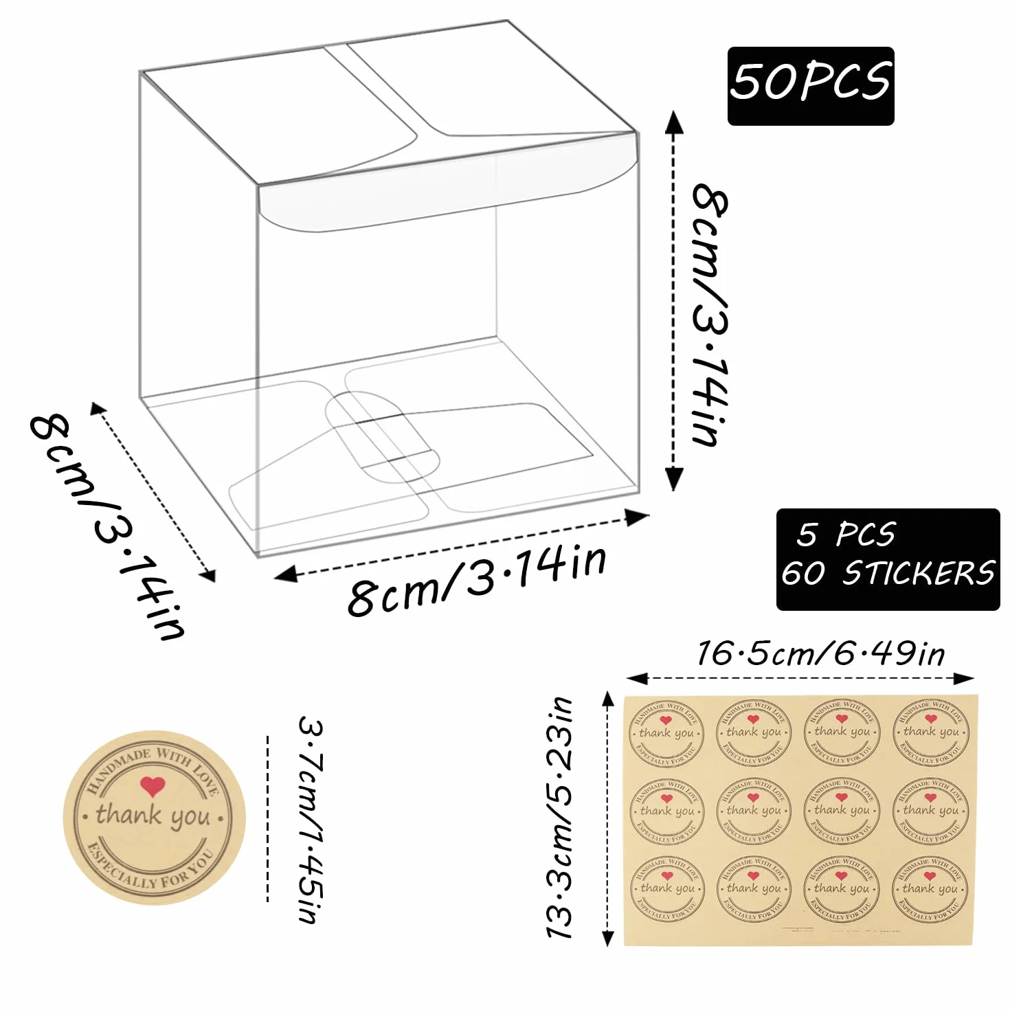 CHRI 50 sztuk przezroczystych plastikowych pudełek na prezent Pudełka na prezent 8x8x8 cm Przezroczyste pudełko Clear Cube Pudełka na ślubne upominki na słodycze, czekoladki, Walentynki, imprezy