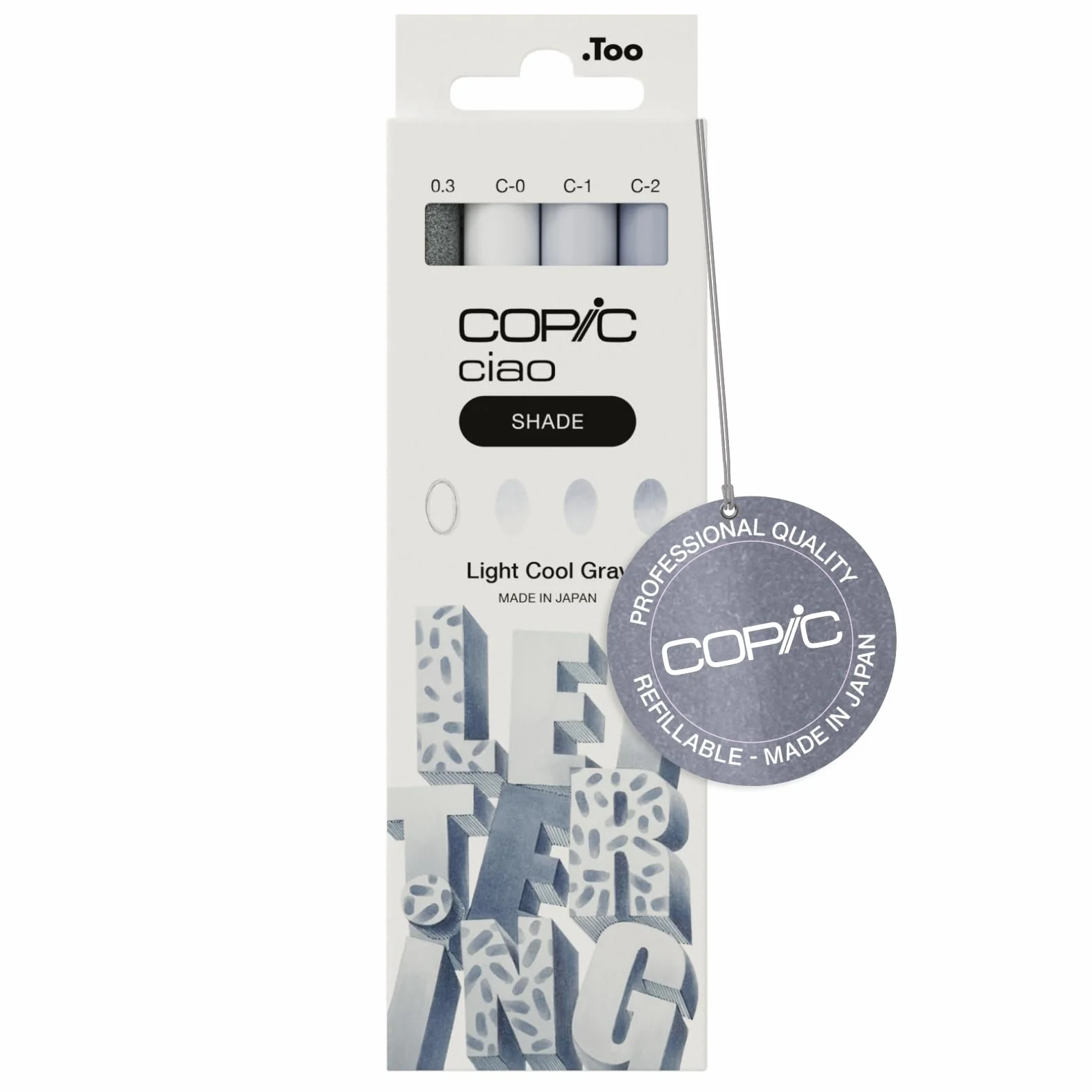 Zestaw cieni Copic Ciao "Light Cool Gray", 3 podwójne markery z jedną końcówką o średniej szerokości i jedną końcówką pędzelkową, w tym Multiliner Cool Gray 0,3 mm