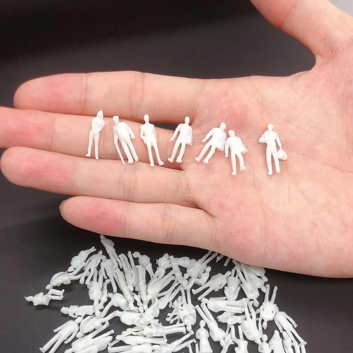 Kiuiom Niepomalowane figurki, 1: 100 białych osób, miniaturowe figurki modele 100 sztuk miniaturowe figurki architektoniczne do stołu z piaskiem DIY dekoracja miniaturowe sceny