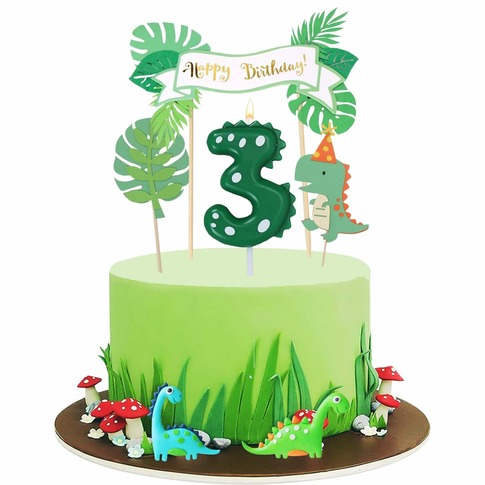 Świece urodzinowe z cyfrą 3, świeca dinozaura 3 na urodziny z dekoracją tortu, świeca 3, zielone świece z cyframi, Dino Happy Birthday Cake Topper, Dino dekoracja urodzinowa 3 lata, impreza dla
