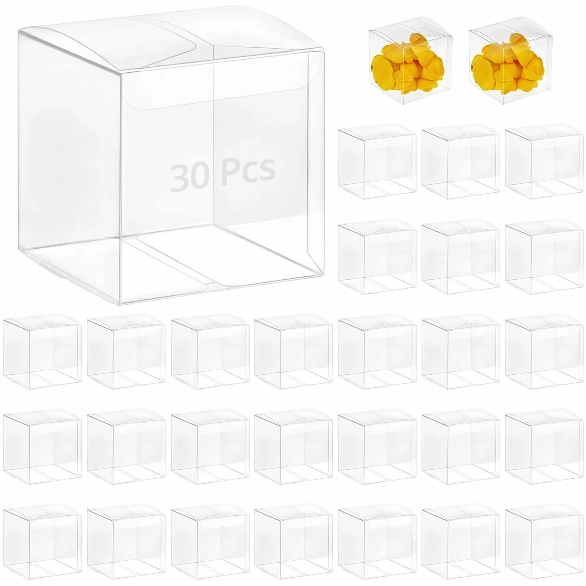 QWORK® przezroczyste pudełko prezentowe, 30 sztuk, 7 x 7 x 7 cm, do przechowywania biżuterii, tortów i słodyczy