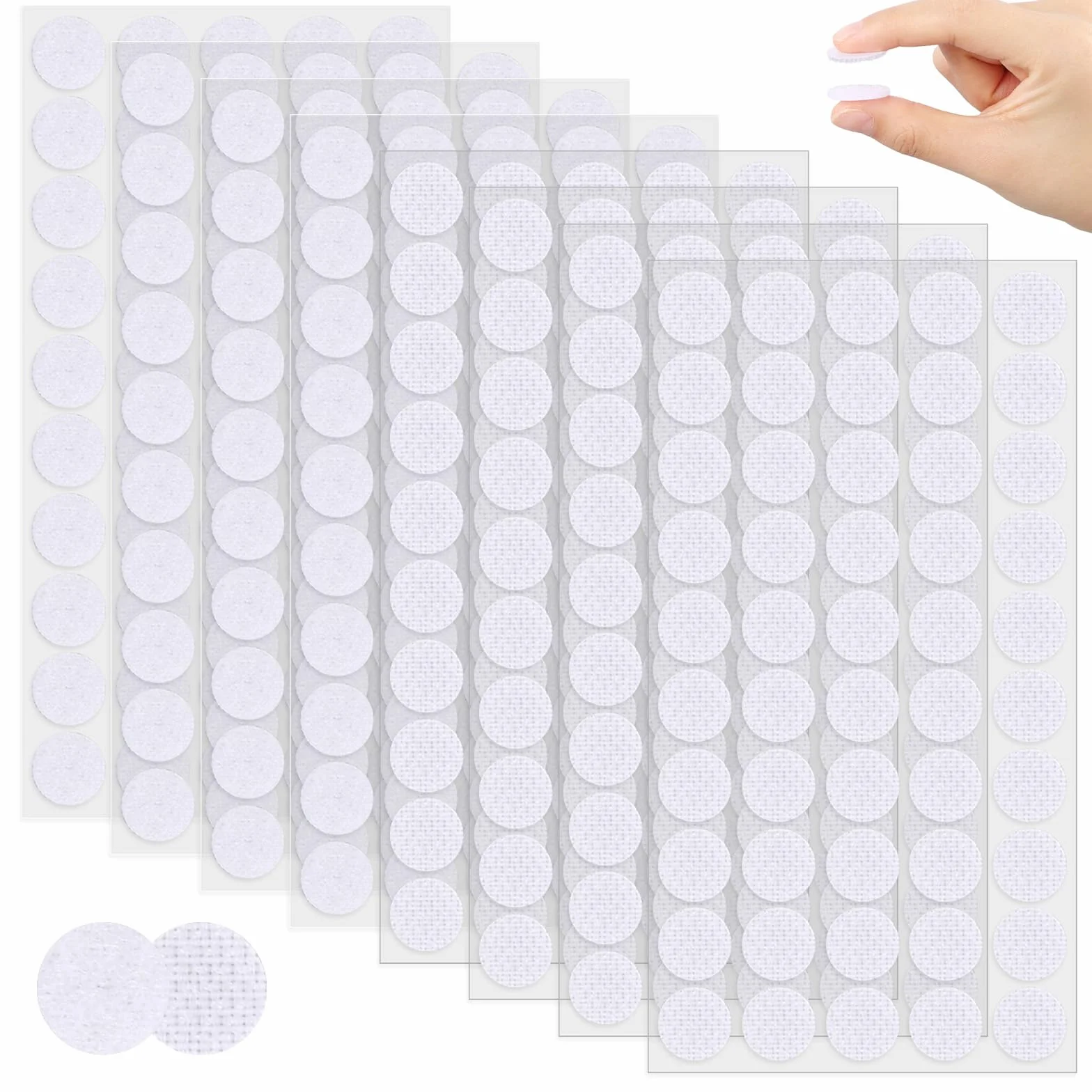 Samoprzylepne punkty na rzepy, 20 mm, 400 sztuk, zapięcie na rzepy, samoprzylepne, okrągłe, samoprzylepne, do wielokrotnego użytku, do papieru, szkła, skóry, metalu, tworzywa sztucznego (białe)