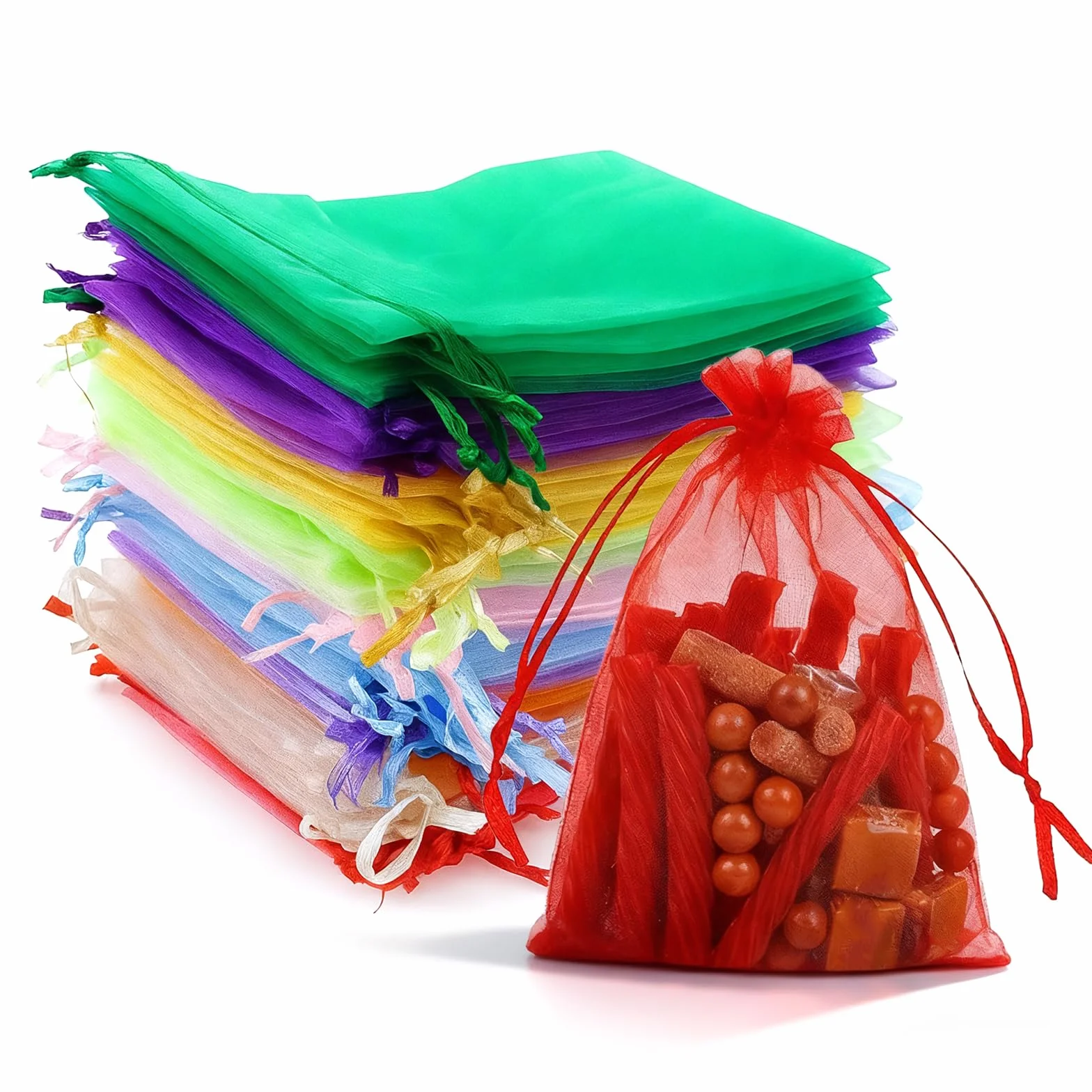 LXUEJIE 100 sztuk torebek prezentowych, 15 x 10 cm, kolorowe, małe woreczki z organzy, woreczek na biżuterię, na biżuterię, upominki ślubne i opakowanie na prezent