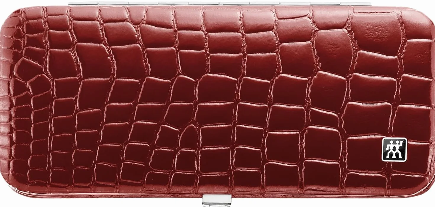 ZWILLING Zestaw do manicure (5 części, do pielęgnacji paznokci u rąk i nóg, etui z prawdziwej skóry z metalową ramką), polerowana stal nierdzewna, edycja krokodyla, czerwony