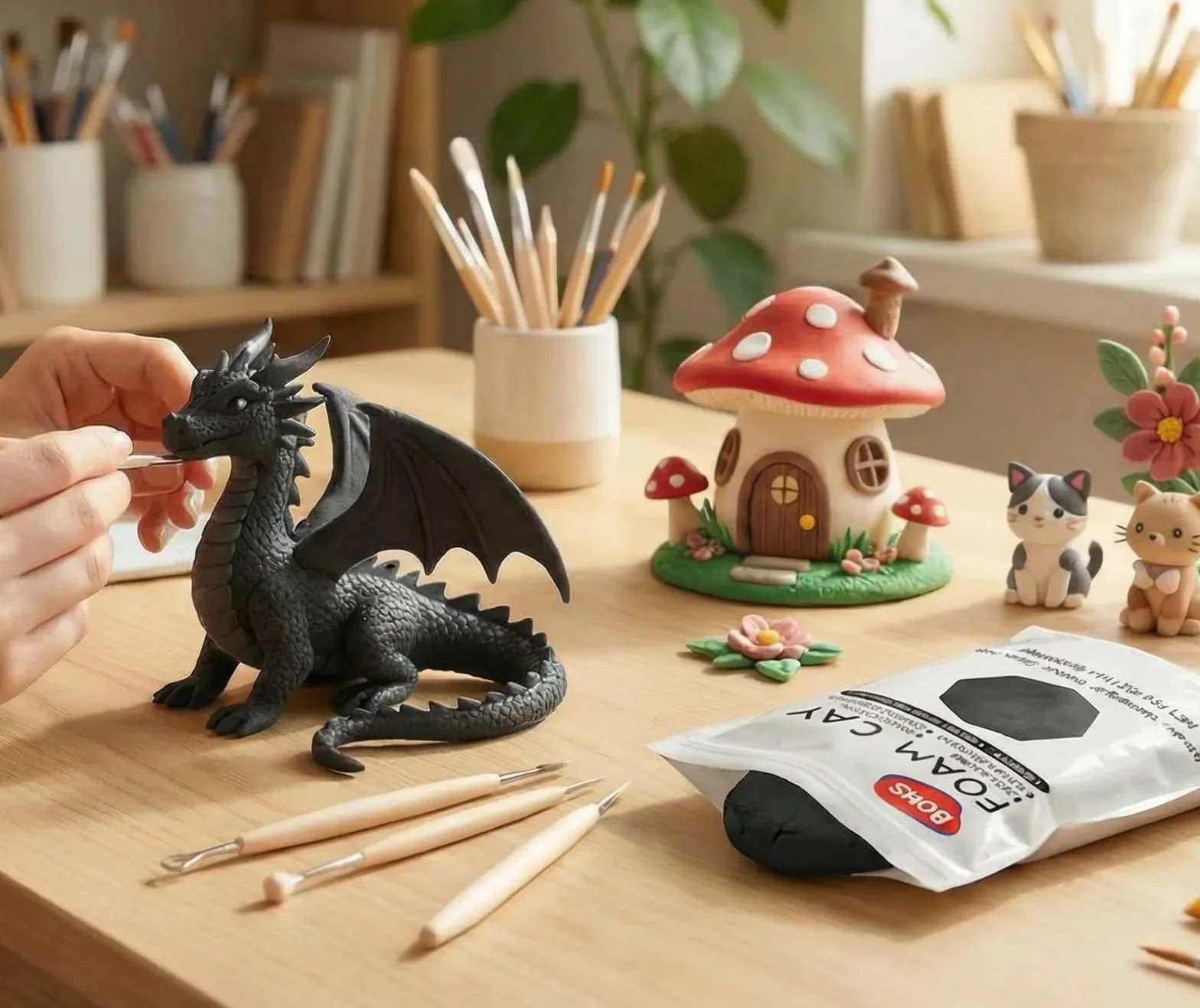 BOHS Czarna piankolina – 500 gram,giętka, miękka glinka, która wysycha na powietrzu – do projektu szkolnego, Cosplay, sztucznych wypieków, wyrobu slime