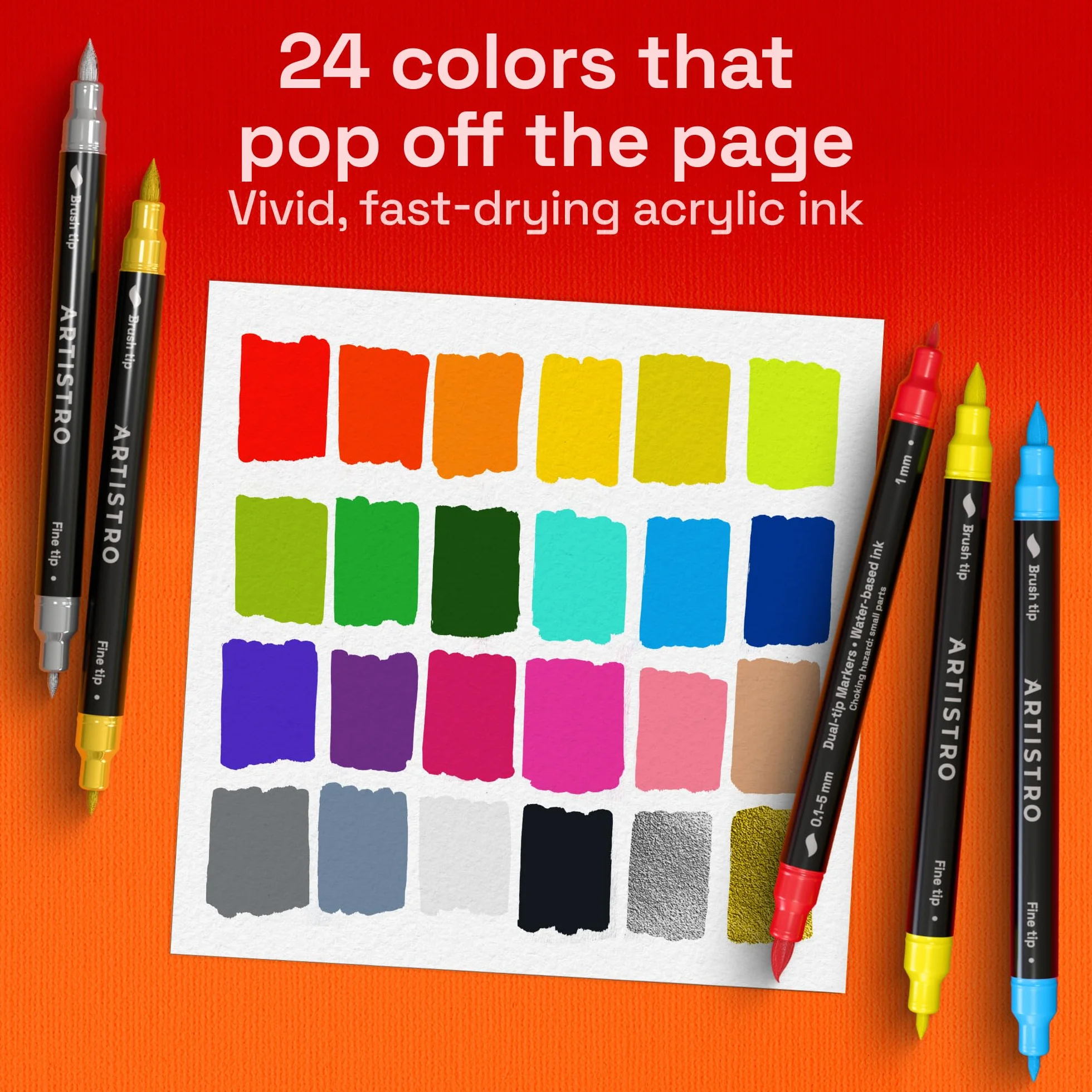 24 pack acrylic Dual Tip Paint Pens Brush + Fine Tips