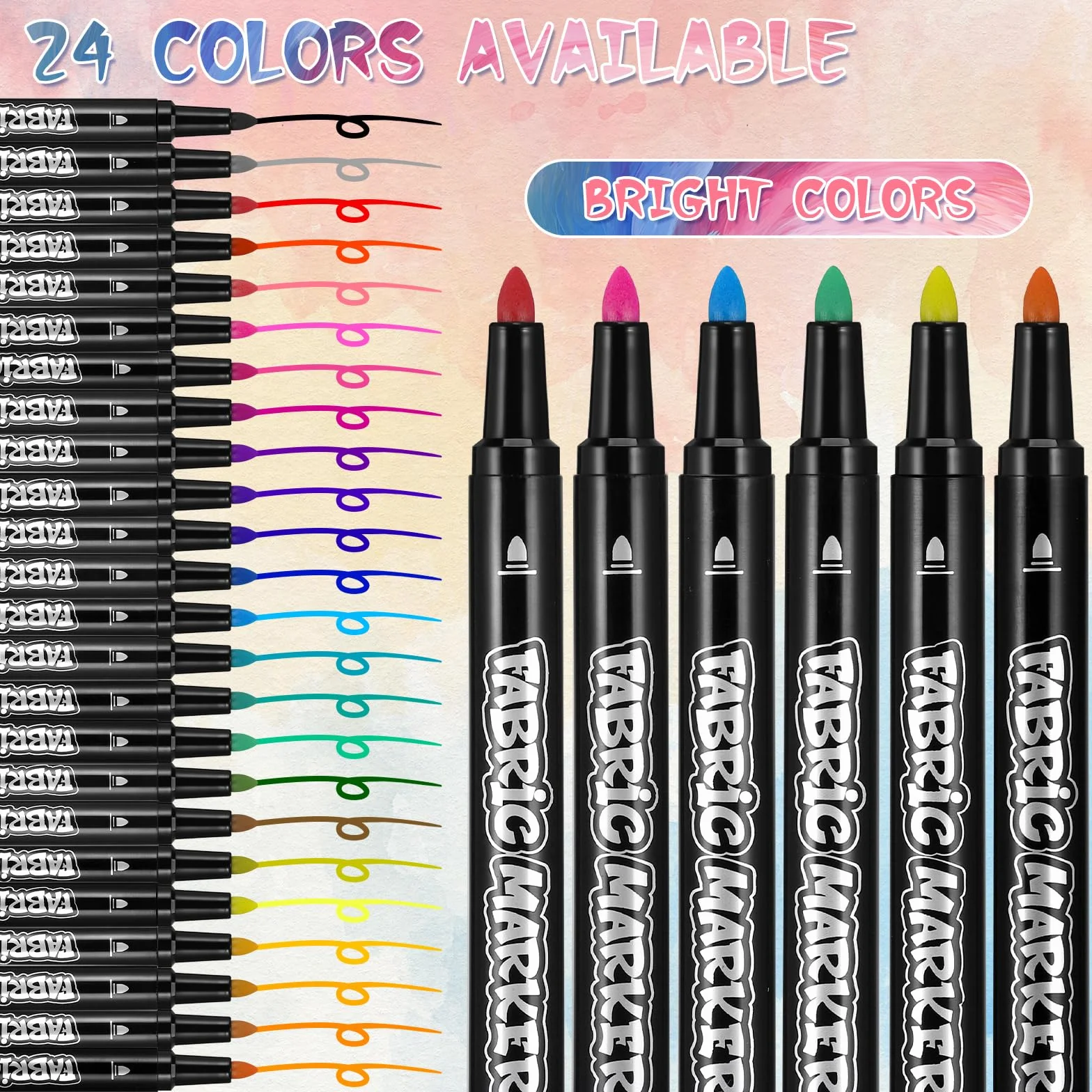 JIANTA Marker tekstylny permanentny, 24 kolory, markery do tkanin i tkanin, markery do farb tekstylnych, farb tekstylnych do prania, butów, toreb, kubków itp.