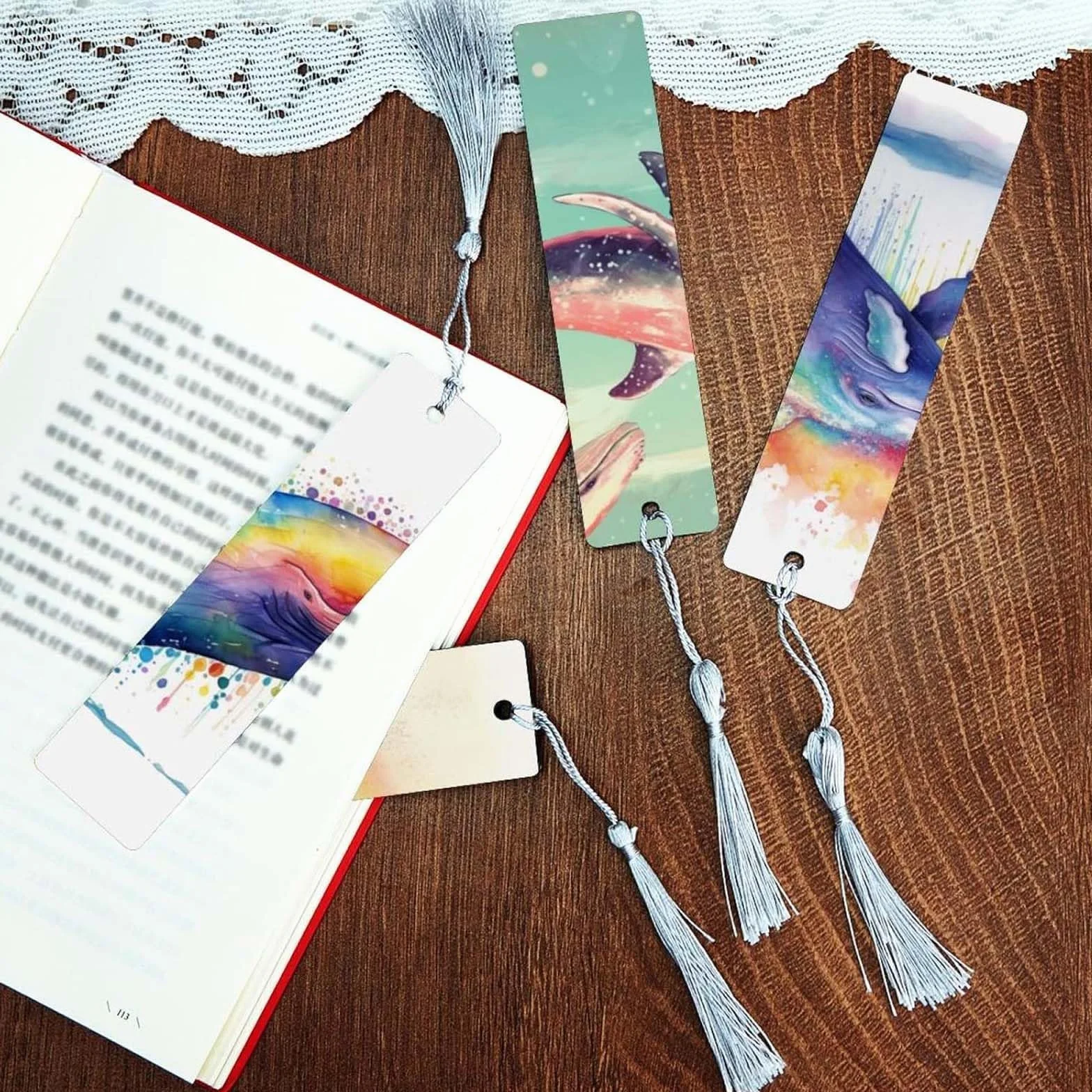 JOZMMZEOOA Papier akwarelowy 300 g, 50 arkuszy bloków akwarelowych, 50 sztuk, frędzle, akwarela, puste akwarele, zakładki z otworem, do malowania akwareli, malowania, DIY, do zakładek, pocztówek,