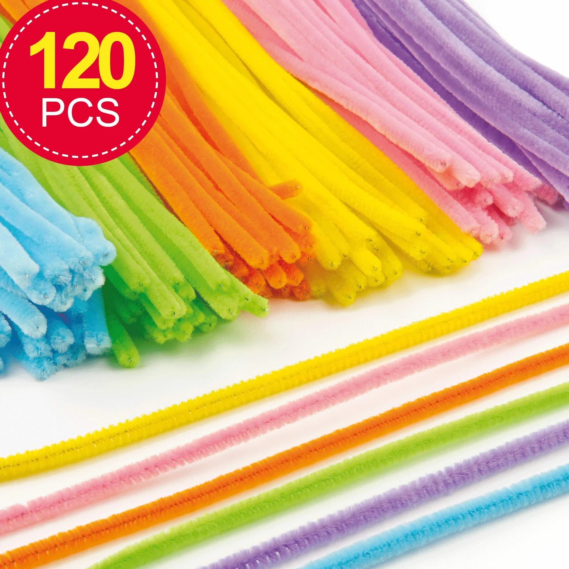 Baker Ross EV2713 Puszyste, miękkie środki do czyszczenia rur, zestaw wysokiej jakości materiałów rzemieślniczych dla dzieci w 6 różnych kolorach, 120 sztuk)