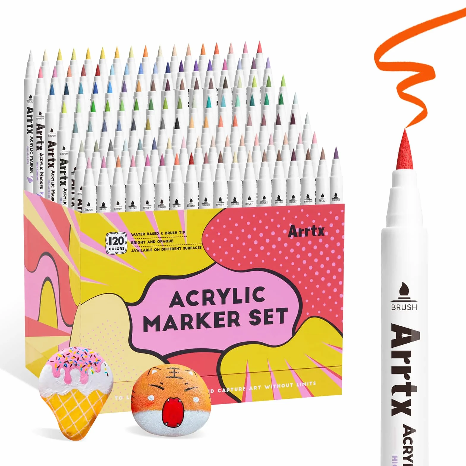 Arrtx Akrylowe pisaki malarskie, pisaki malarskie, pisaki dla artystów, dorosłych, do kolorowania, rysowania, kreskówki, anime, komiks, końcówka pędzla do malowania skalnego, drewna, płótna