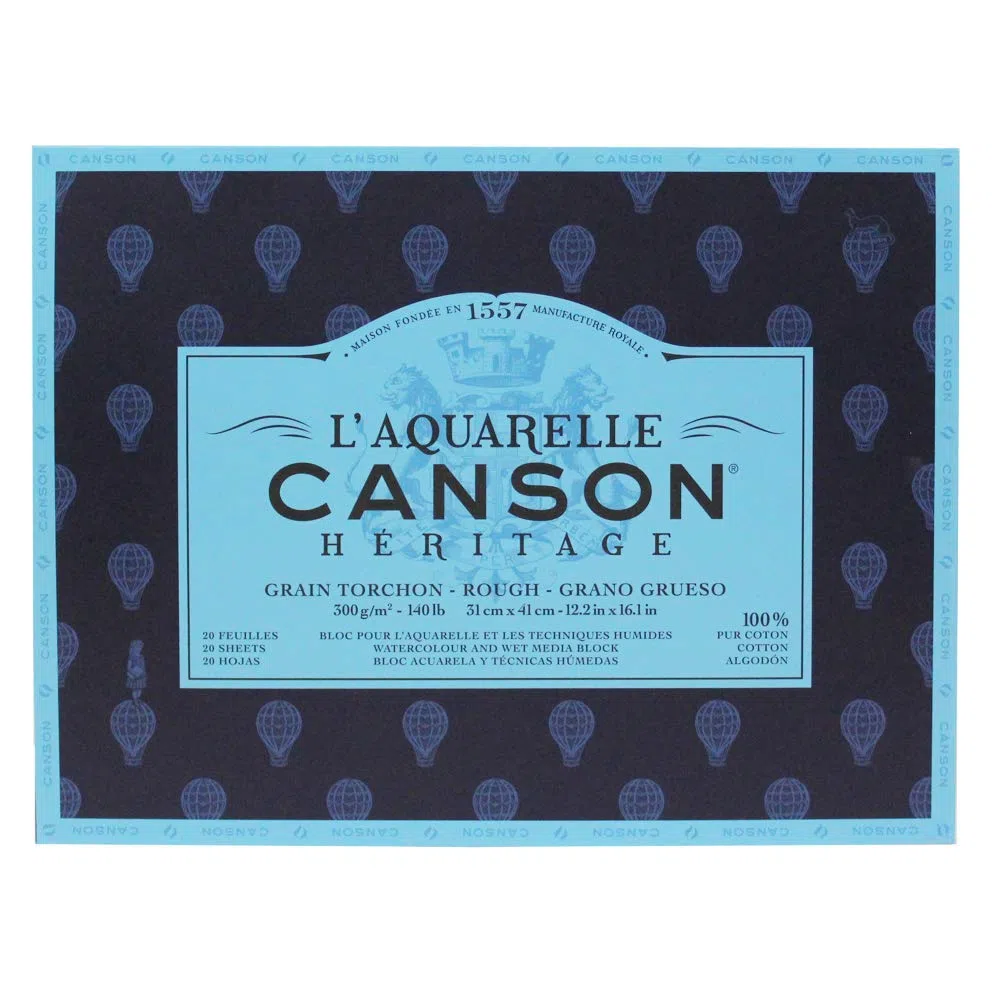 Canson Heritage blok akwarelowy klejony na 4 bokach, 31x41 cm, 20 arkuszy, 300 g/m², gruboziarnisty (rough grain)