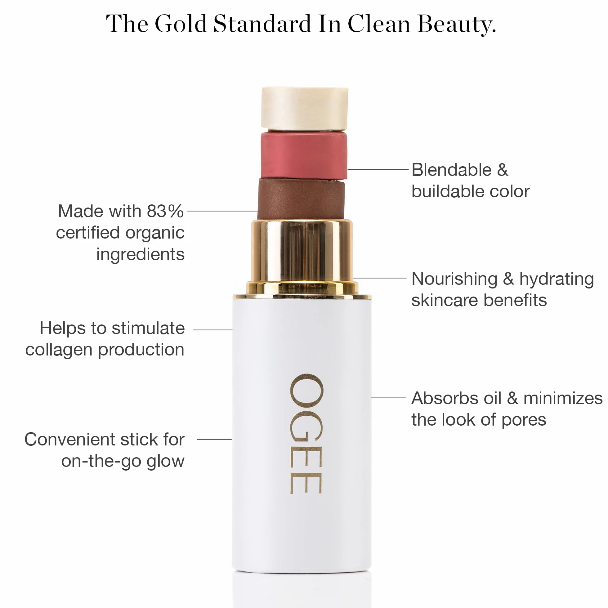 Ogee Sculpted Face Stick (COPPER - RADIANT COCOA) Certified Organic Multi-Use Bronzer & Contour Makeup