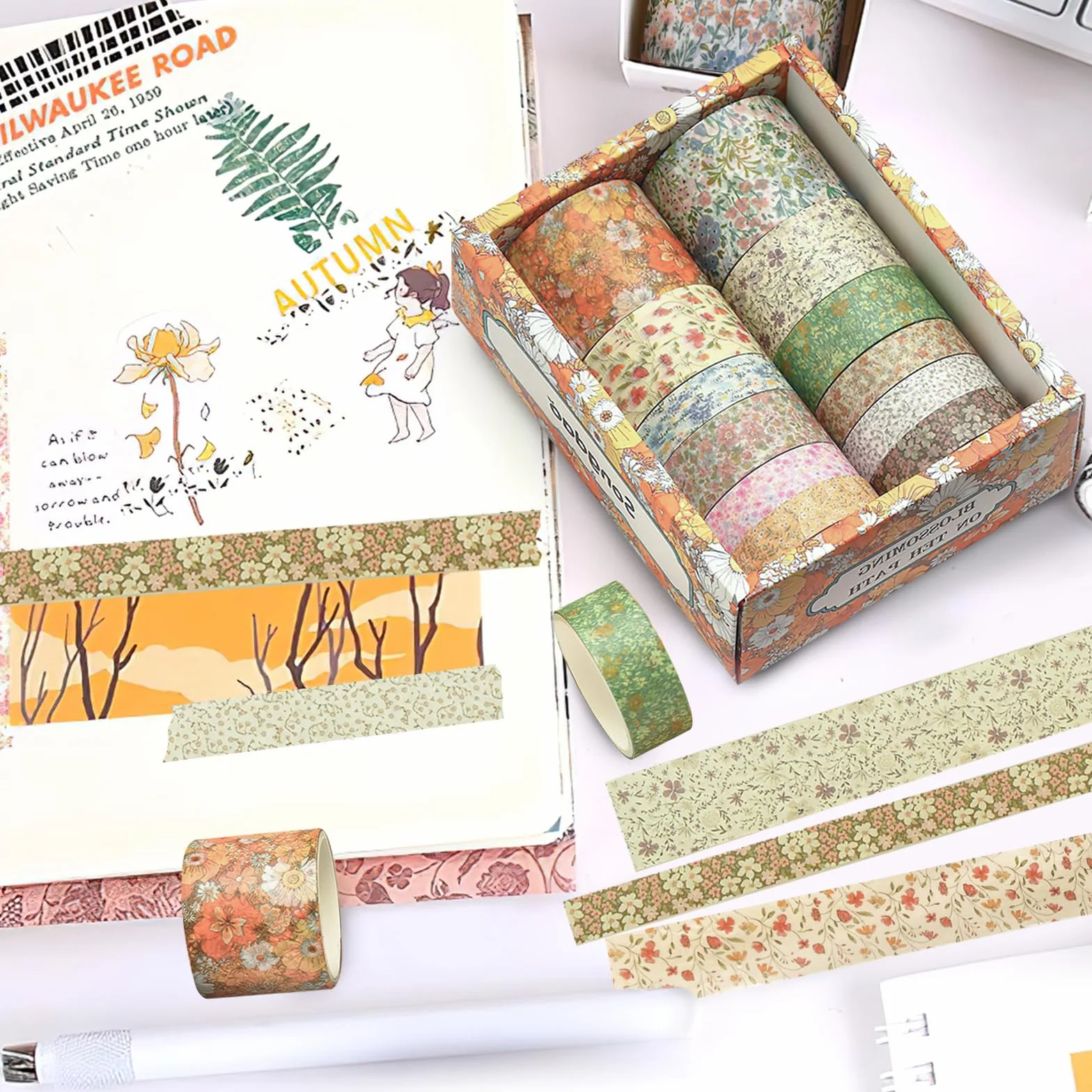 VINEST 12 rolek taśm Washi, kolorowe dekoracyjne taśmy klejące, taśma Washi Tape Scrapbooking Materiały Kolorowe wstążki, papier do scrapbookingu do majsterkowania, sortowanie przedmiotów DIY