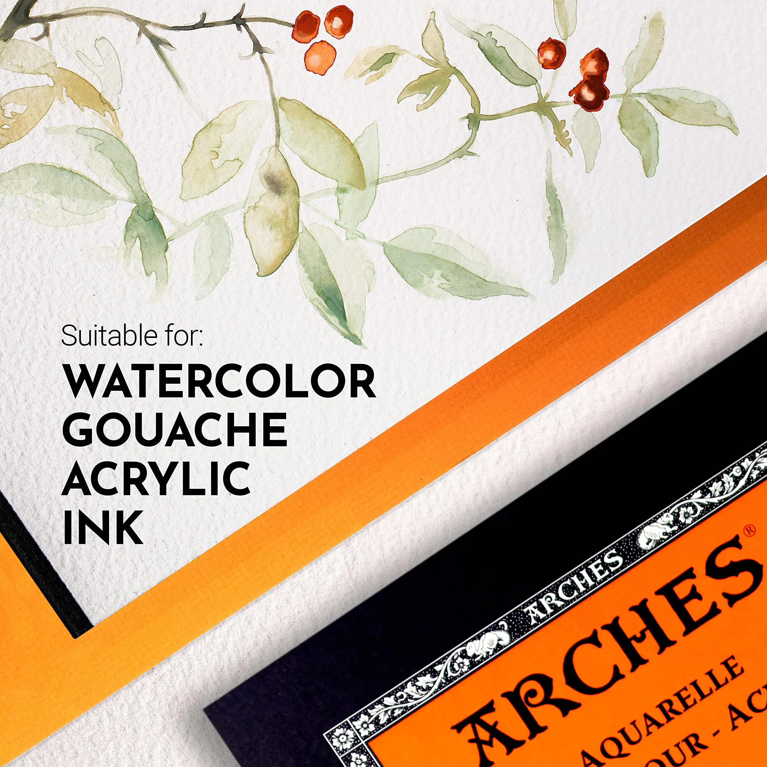 Arches 1795104 papier akwarelowy w bloku (A3: 42 x 29,7 cm, klejony na głowę, 300 g/m² gruboziarnisty) 12 arkuszy naturalnej bieli