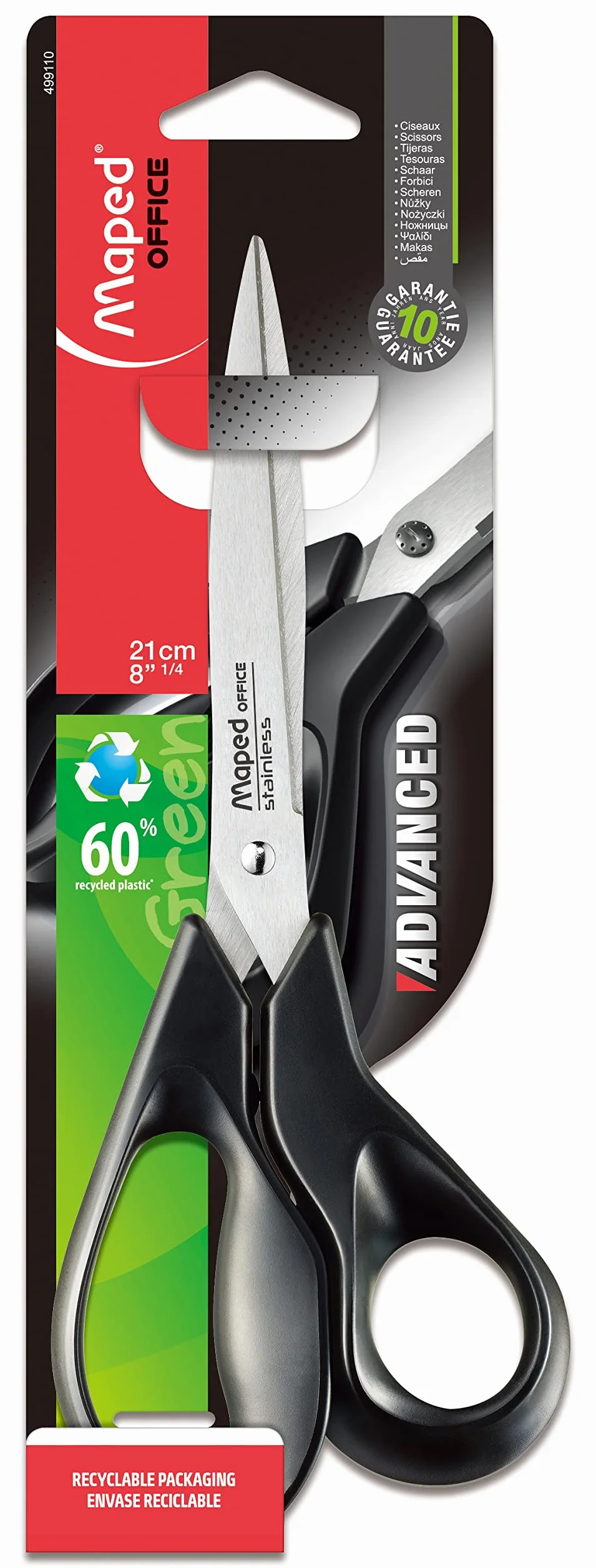 Maped M499110 Advanced Greenlogic nożyczki asymetryczne, 21 cm, czarne