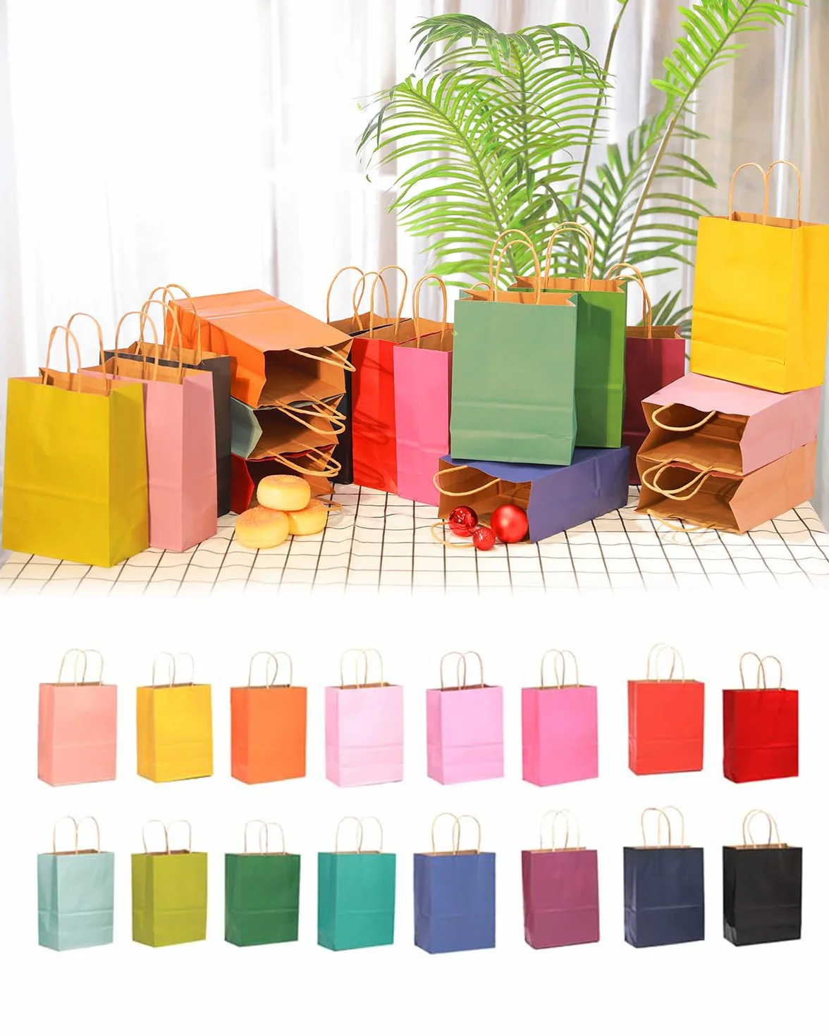 Gcardist 32 szt. torebki kraft z uchwytami 21 x 15 x 8 cm, małe torebki na prezenty, 16 różnych kolorów, wszechstronne zastosowanie (8,3 x 6 x 3,1 cala, mały rozmiar)