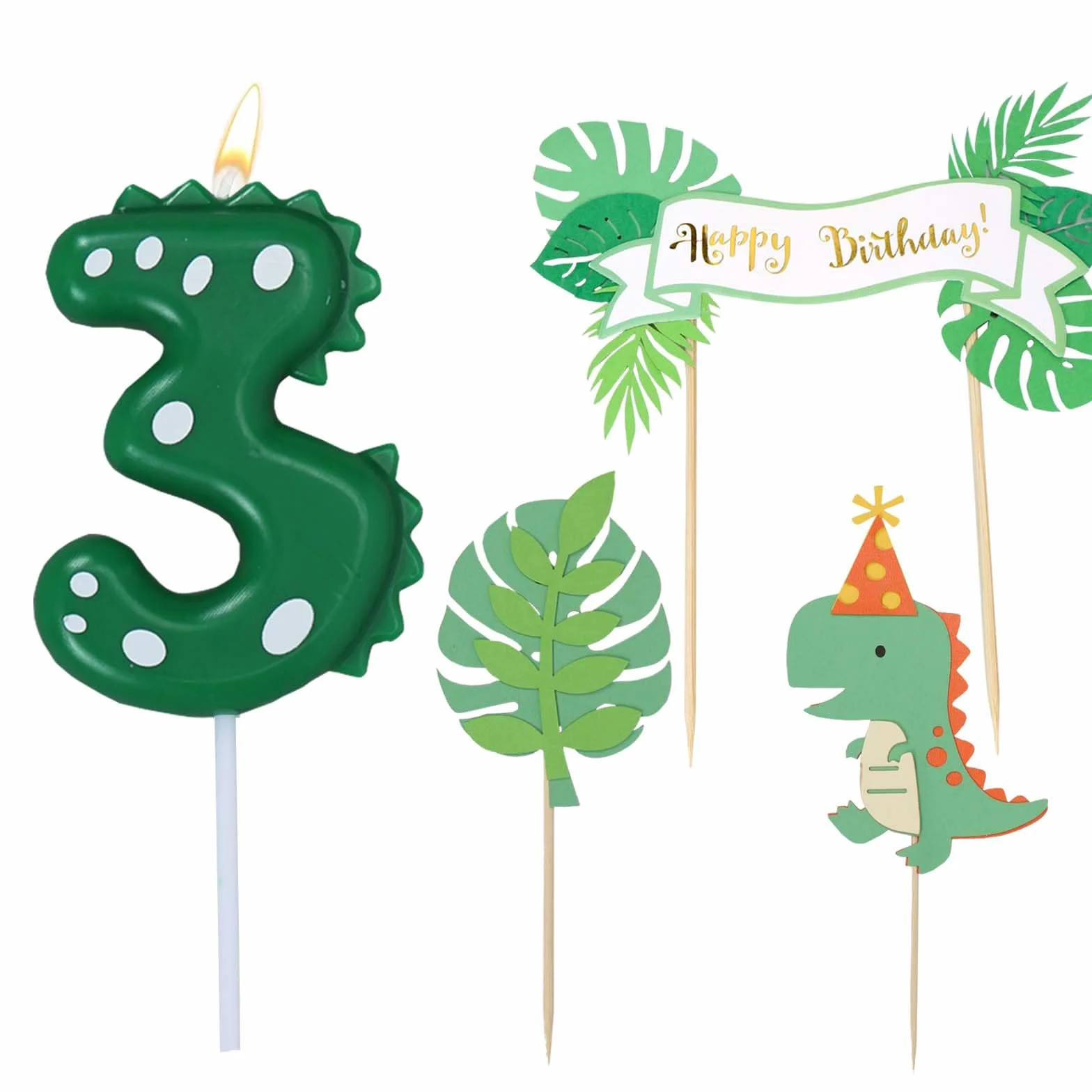 Świece urodzinowe z cyfrą 3, świeca dinozaura 3 na urodziny z dekoracją tortu, świeca 3, zielone świece z cyframi, Dino Happy Birthday Cake Topper, Dino dekoracja urodzinowa 3 lata, impreza dla