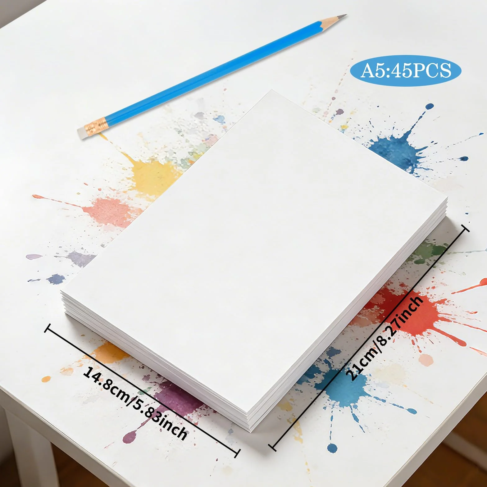 LFBEST Papier akwarelowy A5, 45 arkuszy białego papieru akwarelowego 300 g/m², blok akwarelowy do majsterkowania, farb akwarelowych, malowania akrylowego, malowania i malowania