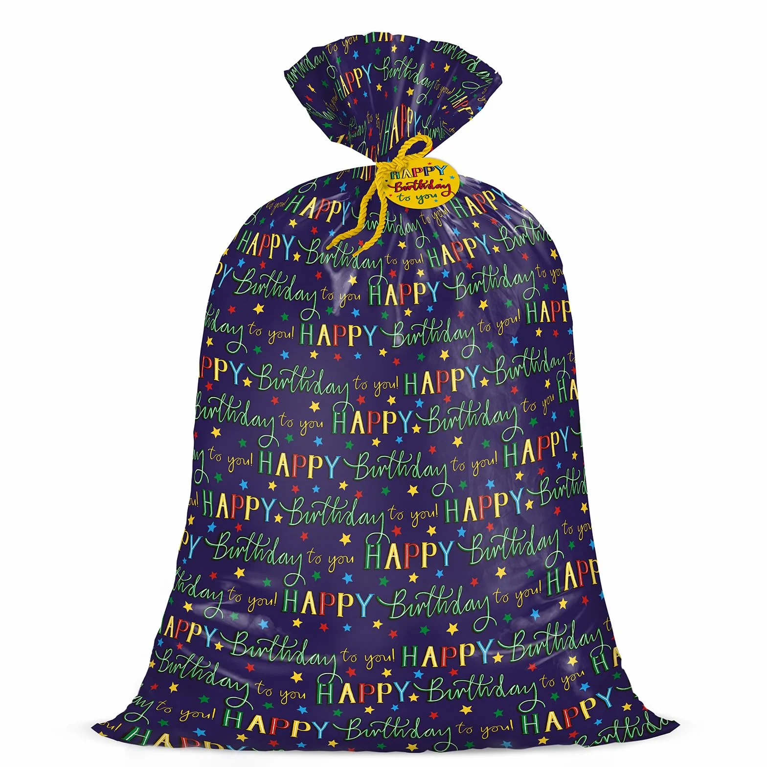 Loveinside Duża plastikowa torba na prezent urodzinowy 142 cm - kolorowe litery z okazji urodzin i wzór gwiazd na urodziny dzieci, imprezy, świętowanie lub na każdą okazję - 142 x 91 cm
