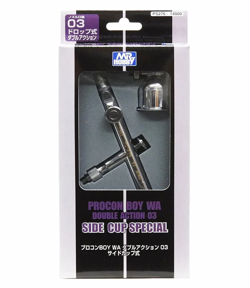 ＭＲ．ＨＯＢＢＹ＼ミスターホビー PS276 Procon Boy WA, Double Action 03 Side Cup Special, pistolet do aerografu, do prac artystycznych, ilustracji, modelarstwa, dysza 0,3 mm, kubek boczny 10 ml, chrom, stal nierdzewna