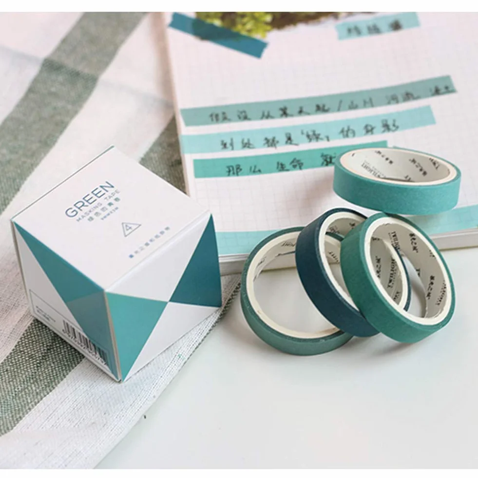 YUBBAEX Taśma Washi w naturalnym kolorze, pastelowa taśma do scrapbookingu, samoprzylepna taśma papierowa do dziennika, dekoracyjne rzemiosło, pakowanie prezentów, scrapbooking (1-zielona)