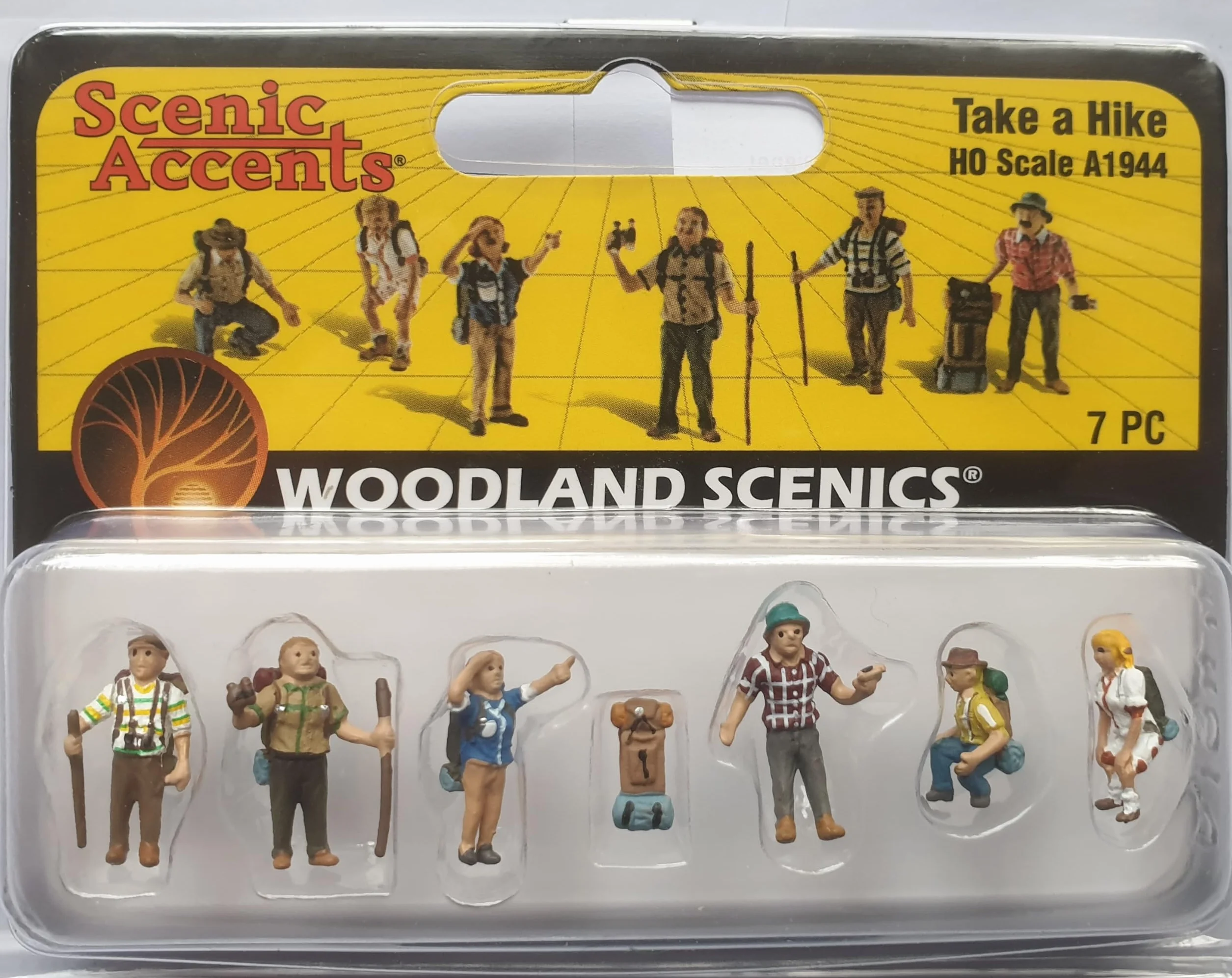 Woodland Scenics A1944 plecak turystyczny kijki turystyczne figurki H0 HO 1:87 Take a Hike