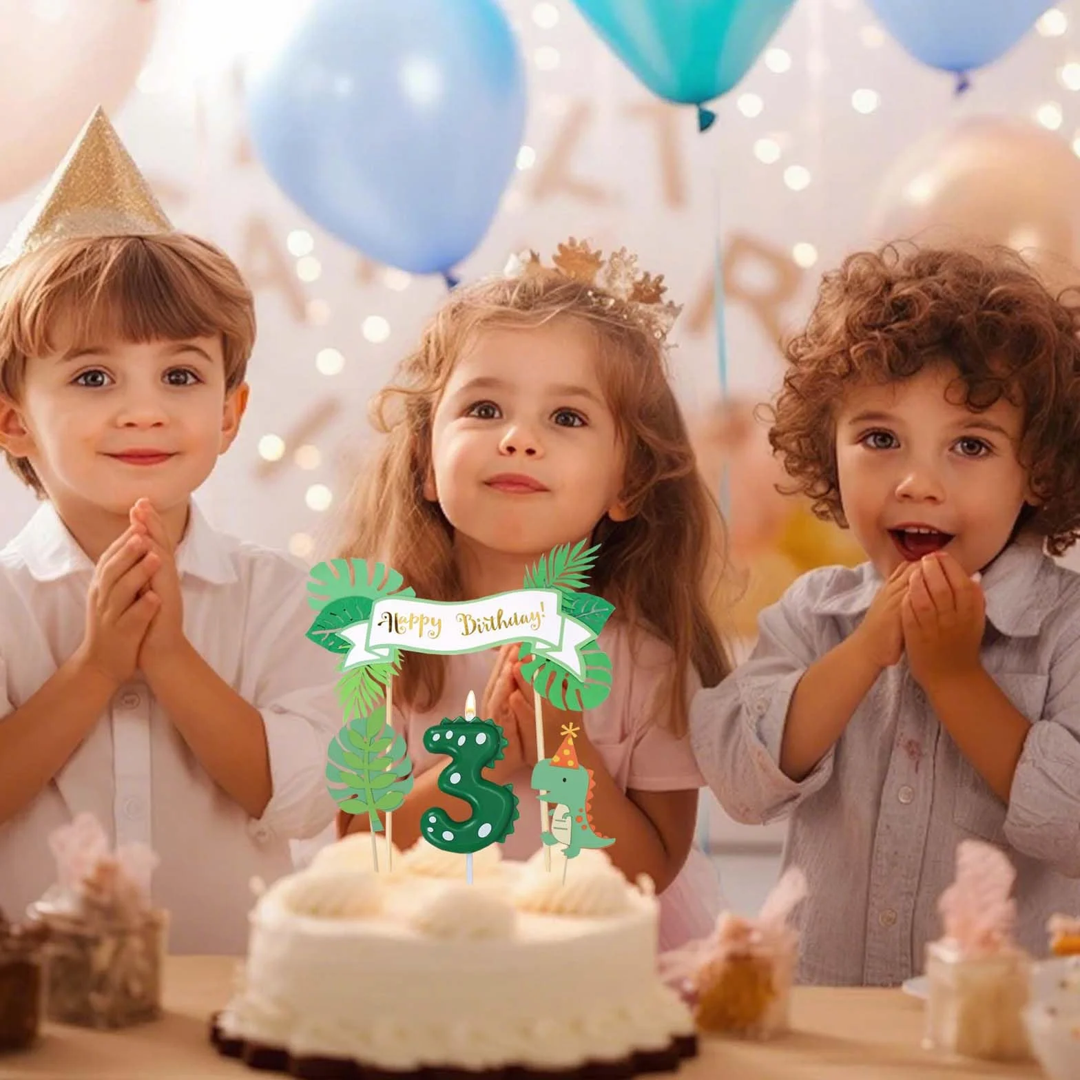Świece urodzinowe z cyfrą 3, świeca dinozaura 3 na urodziny z dekoracją tortu, świeca 3, zielone świece z cyframi, Dino Happy Birthday Cake Topper, Dino dekoracja urodzinowa 3 lata, impreza dla