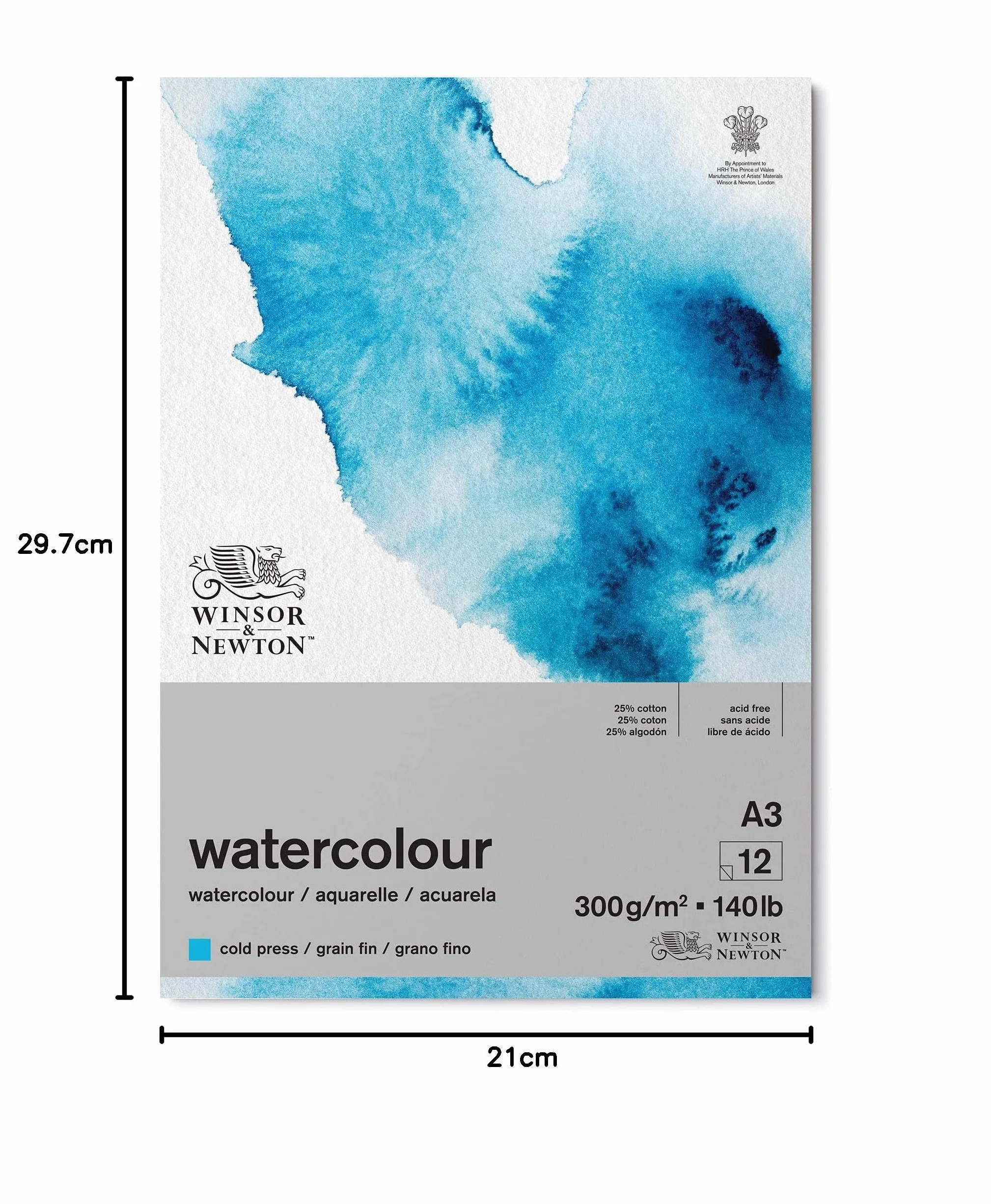 Winsor & Newton Papier Akwarelowy, Papier, Biały, 12 arkuszy A3, 300 g/m²