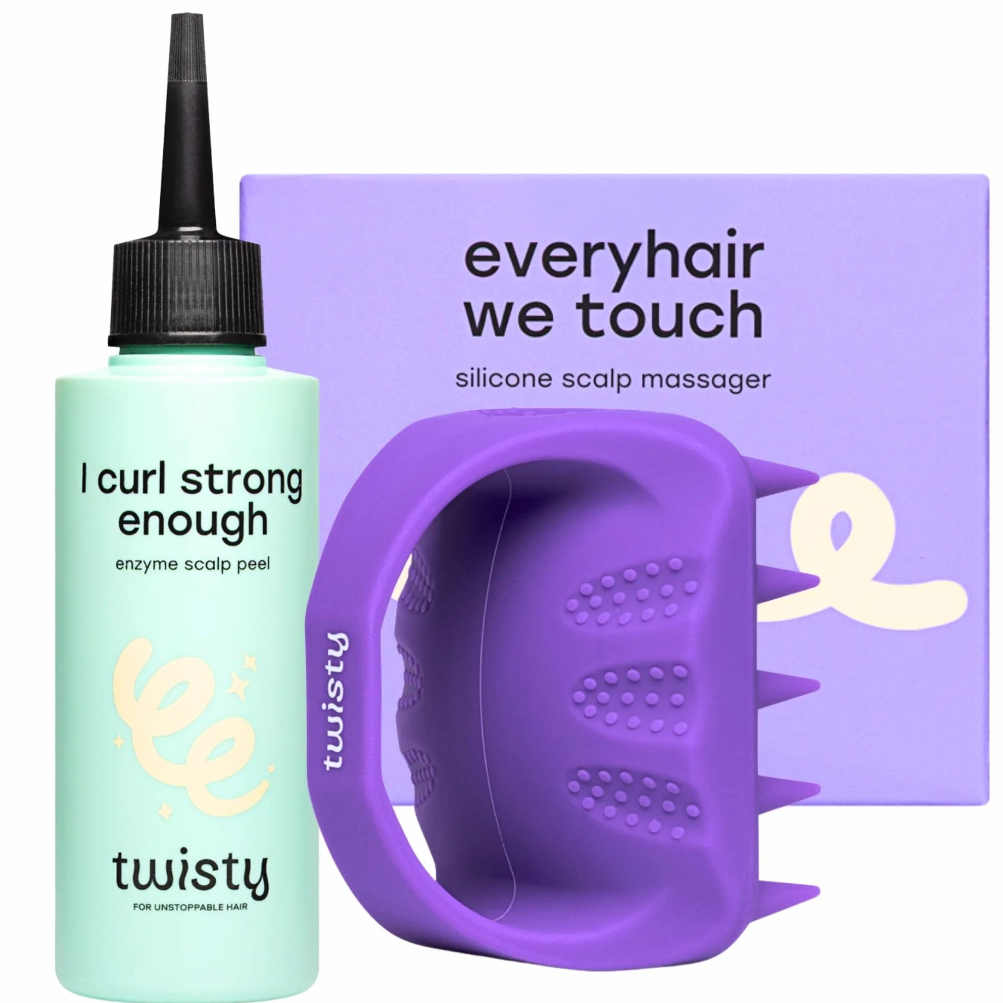 TWISTY Zestaw: silikonowy masażer do skóry głowy + peeling enzymatyczny z AHA/BHA – oczyszczanie i stymulacja dla zdrowych włosów