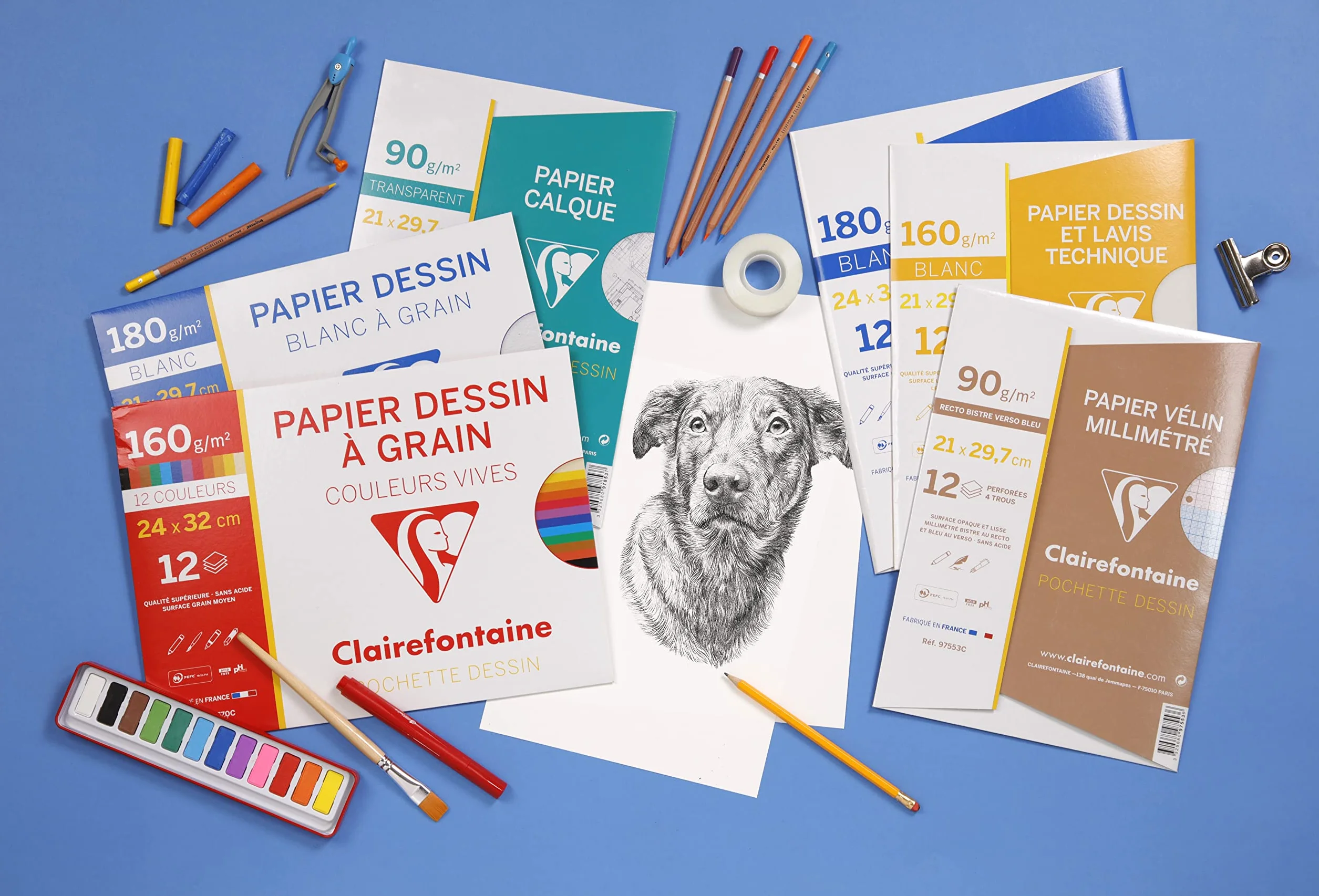 Clairefontaine 93341C papier do farb akrylowych 6 arkuszy 24 x 32 cm 300 g/m² odpowiedni do technik mokrych i gwaszu, papier biały